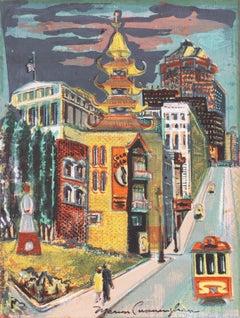 'Cable Car in Chinatown, San Francisco', Mid-century view of Grant Avenue