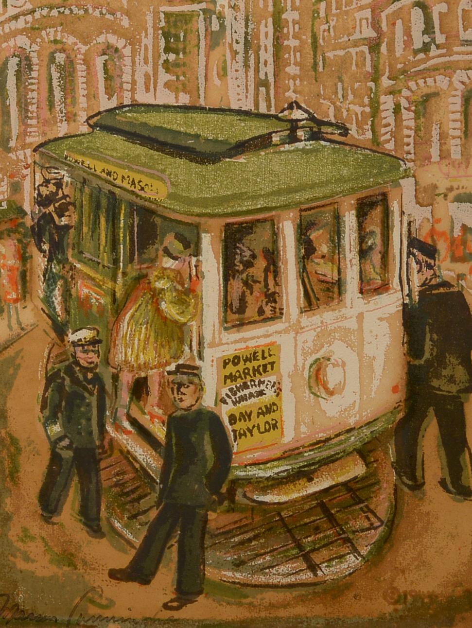 Marion Osborn Cunningham Figurative Print - Cable Car, San Francisco