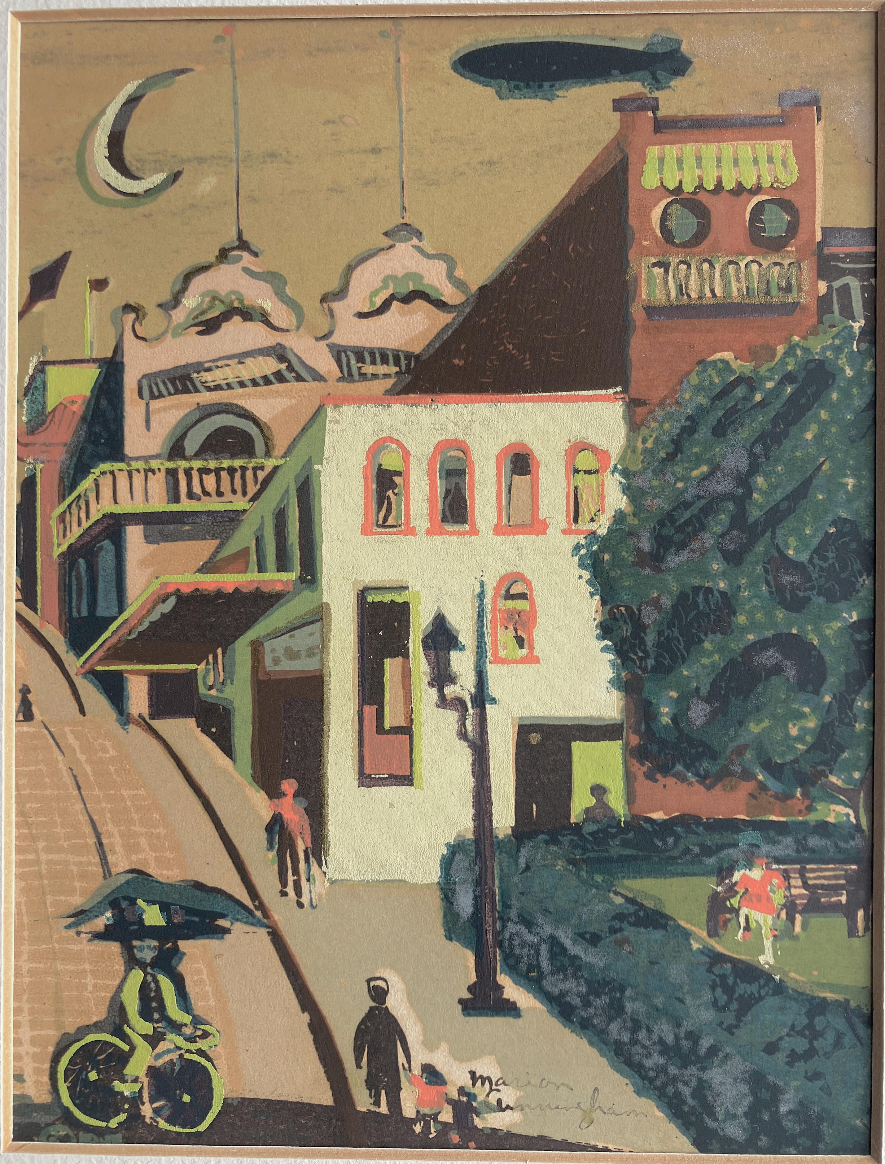 San Francisco with Blimp - Print by Marion Osborn Cunningham