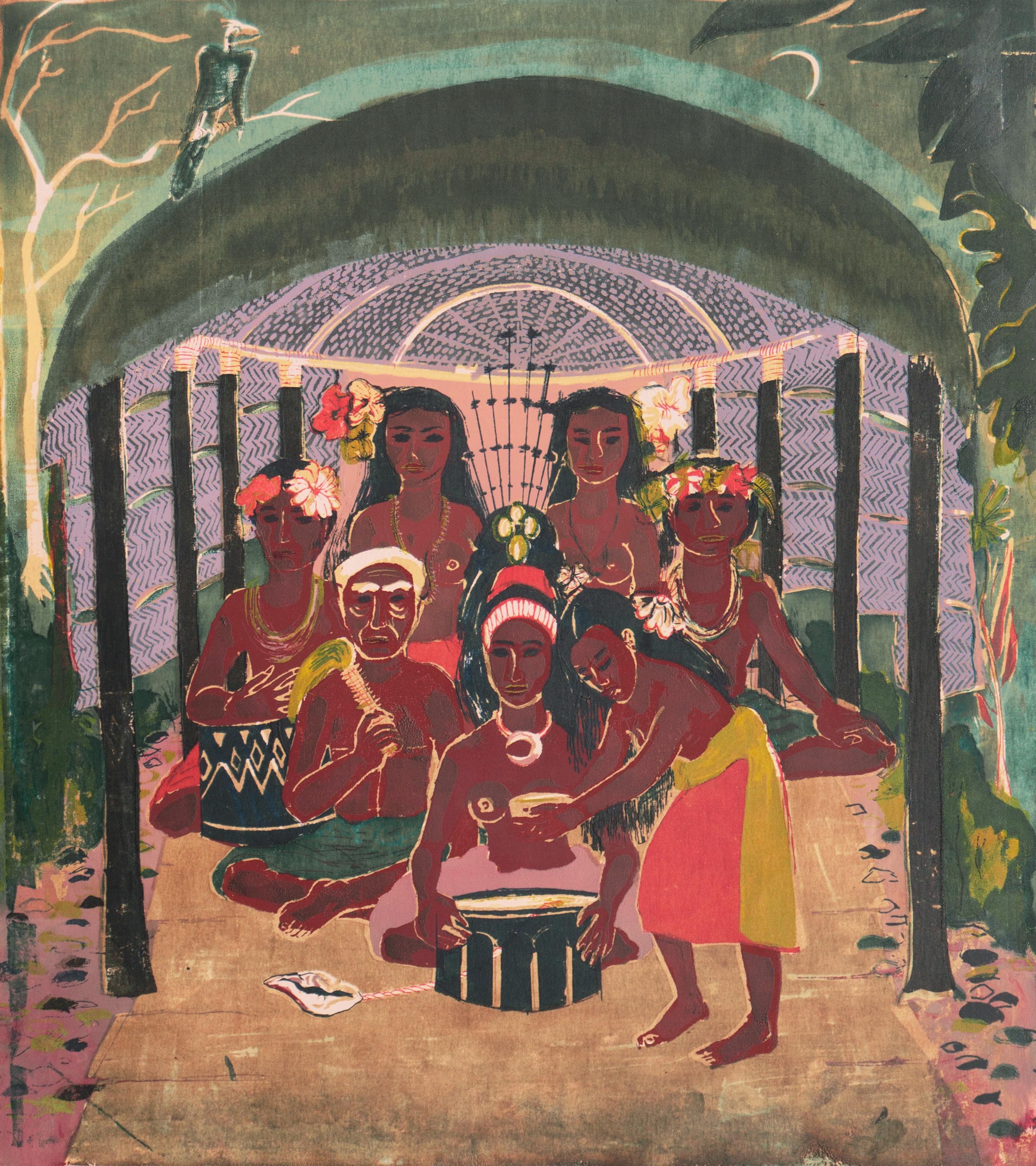 Marion Osborn Cunningham Landscape Print - 'Serving Poi', Hawaii, NYMoMA, Metropolitan Museum, National Gallery, SFAA, GGIE