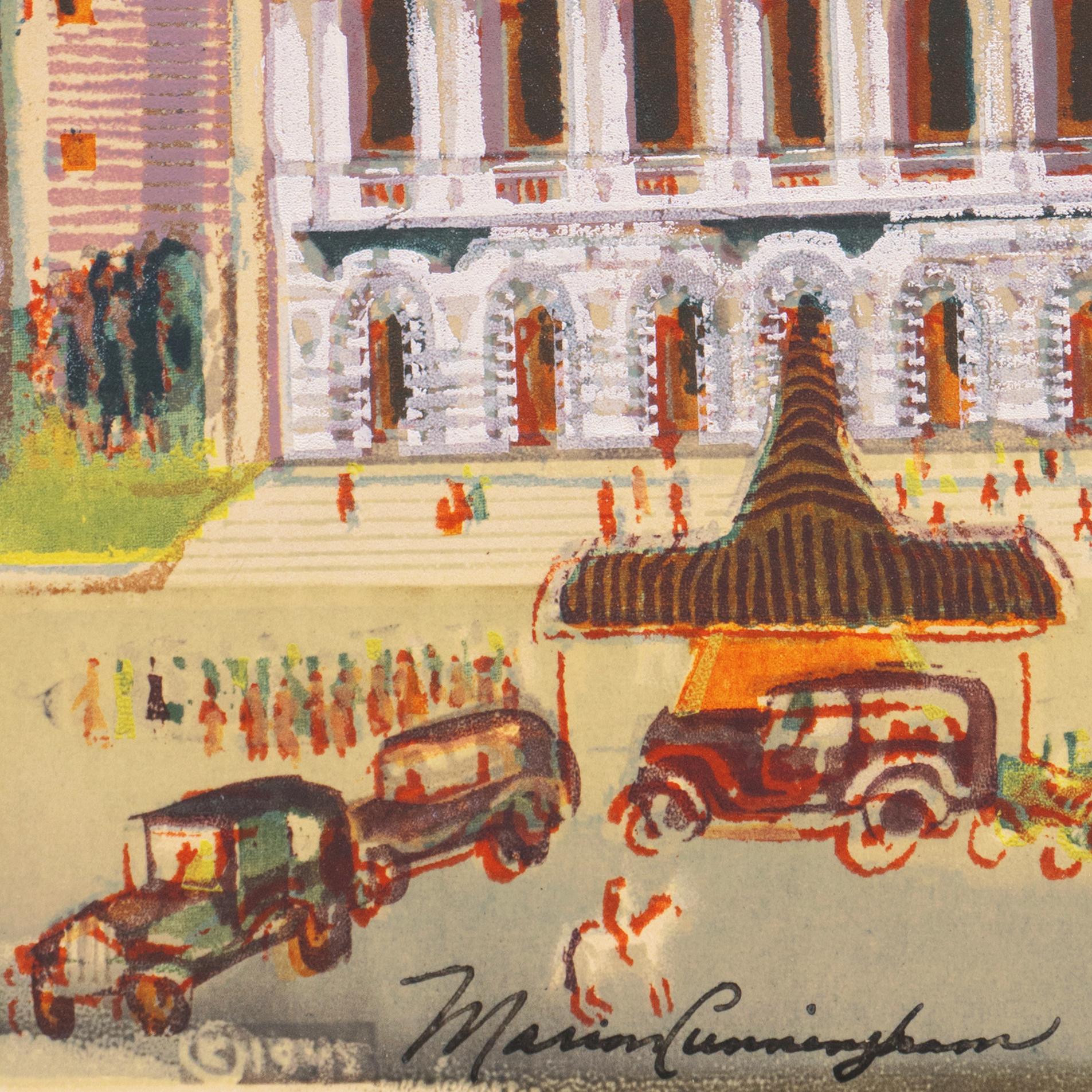'San Francisco Opera House', Post-Impressionist Silkscreen, Woman artist - Print by Marion Osborn Cunningham