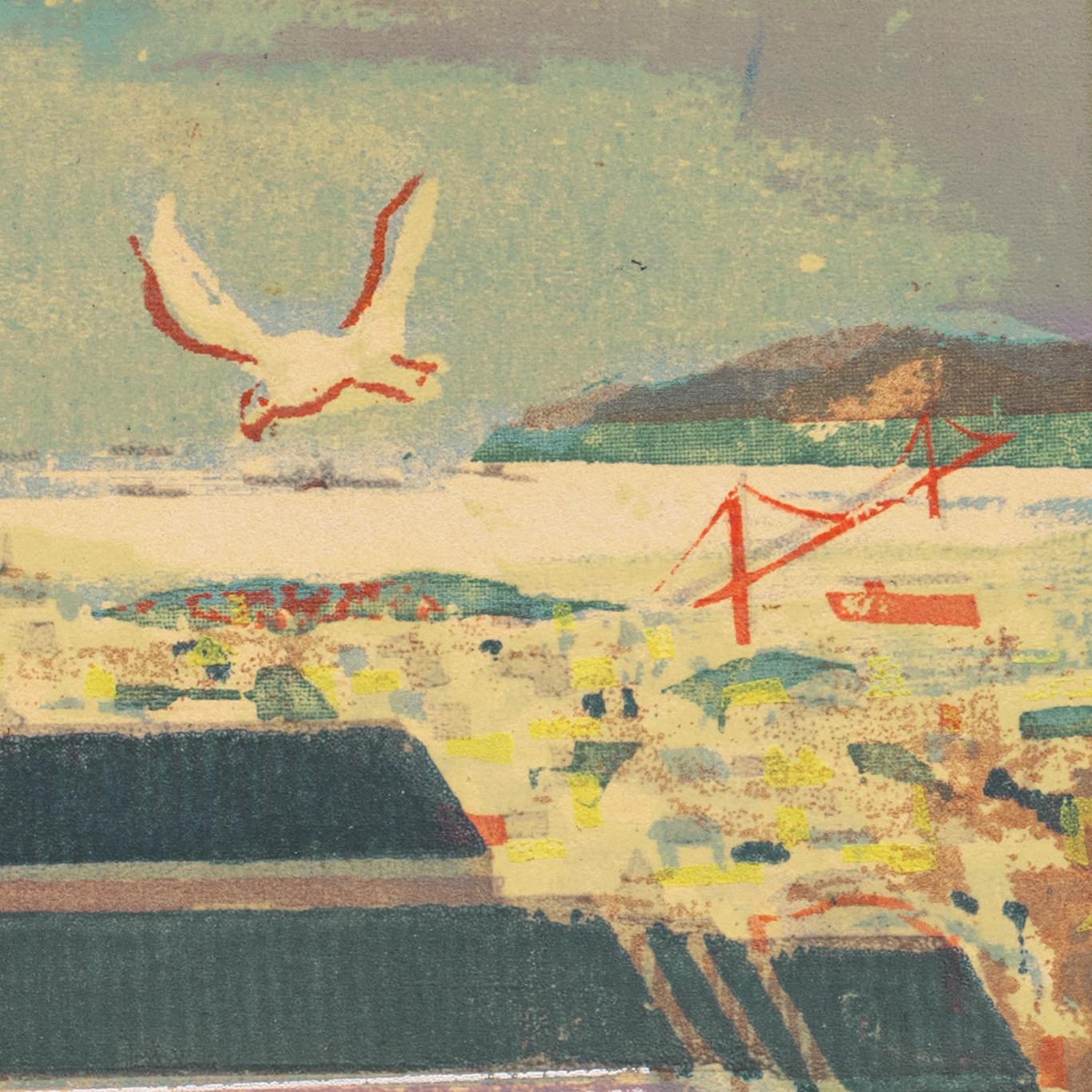 'San Francisco Opera House', Post-Impressionist Silkscreen, Woman artist - Beige Landscape Print by Marion Osborn Cunningham