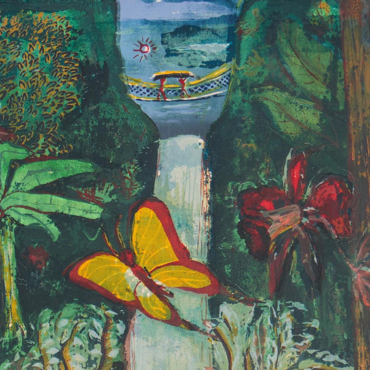 'Tropical Waterfall, Hawaii', Metropolitan Mus., National Gallery, NY MoMA, SFAA - Black Landscape Print by Marion Osborn Cunningham