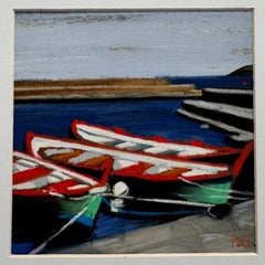 Barques Collioure 3: Contemporary Pastel on Paper, Framed, 2010+