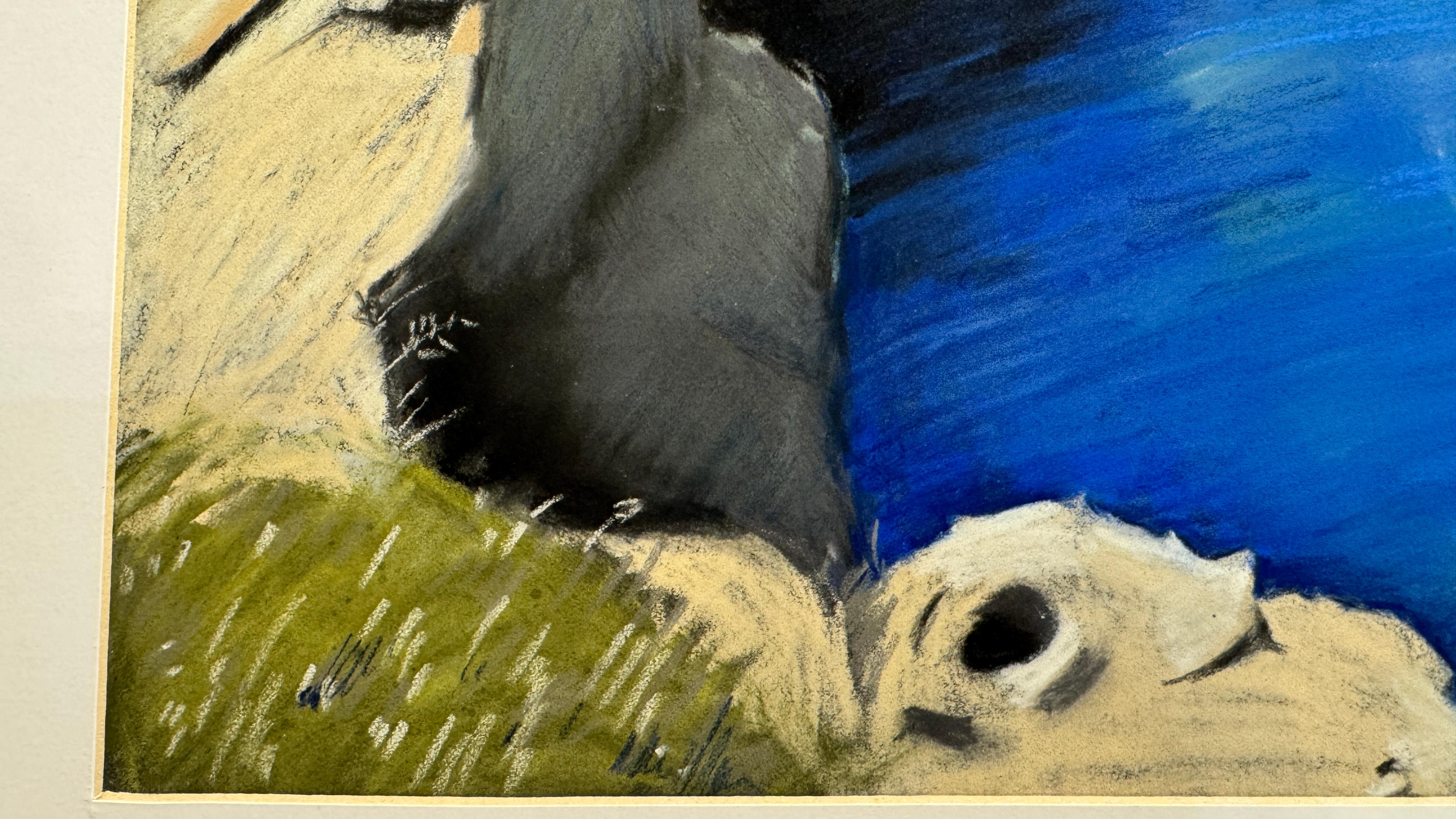 Cala Saona 2 - Blue Landscape Painting by Marion Puig