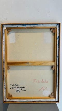 Blue Mountains & Pink Lake: Acrylic landscape on wood panel, 71x52 cm