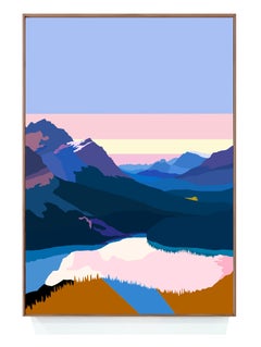 Blue Mountains & Pink Lake: Acrylic landscape on wood panel, 71x52 cm