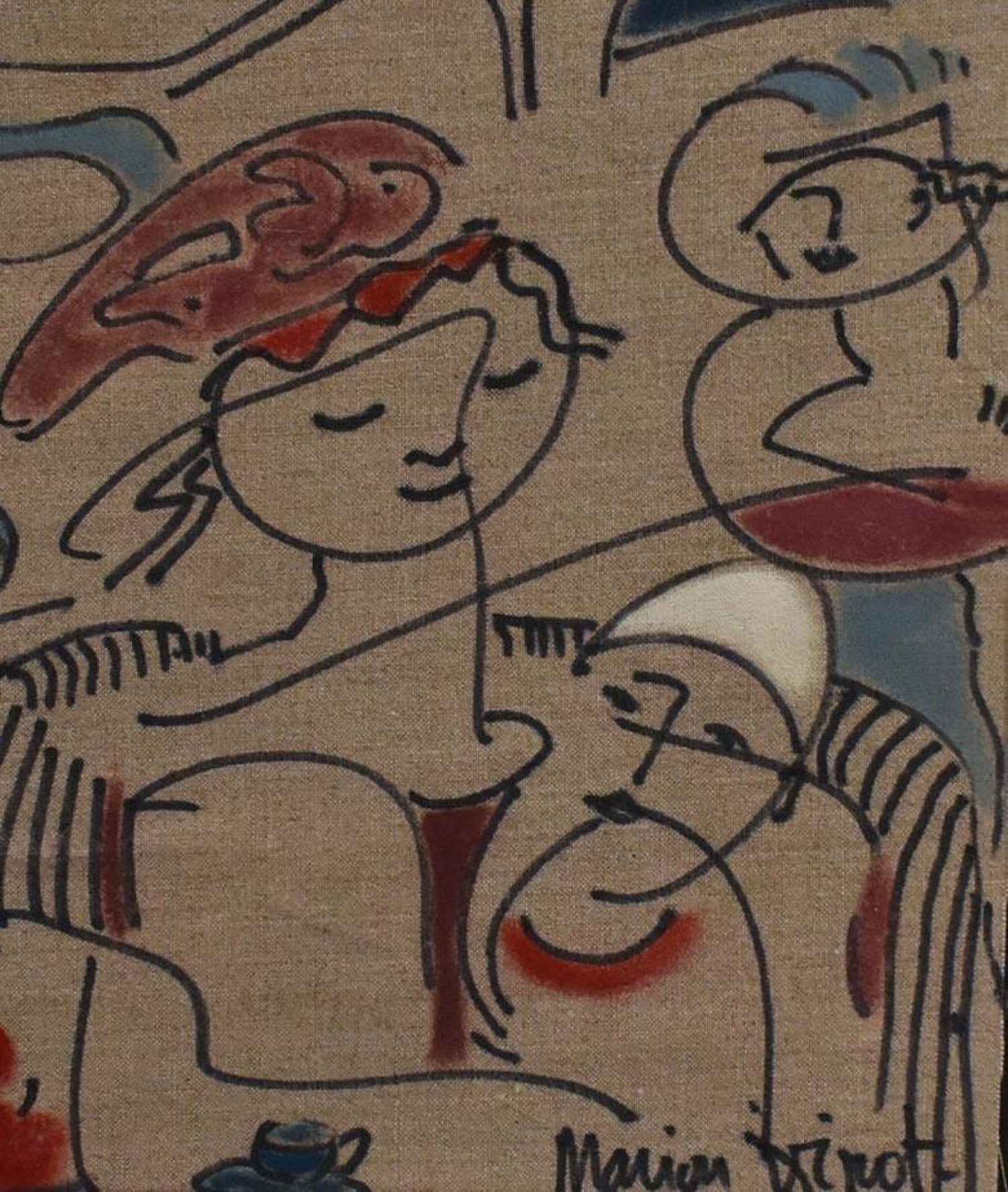 Marion Vinot Love Raw Canvas And Ink Drawing Of Mother And