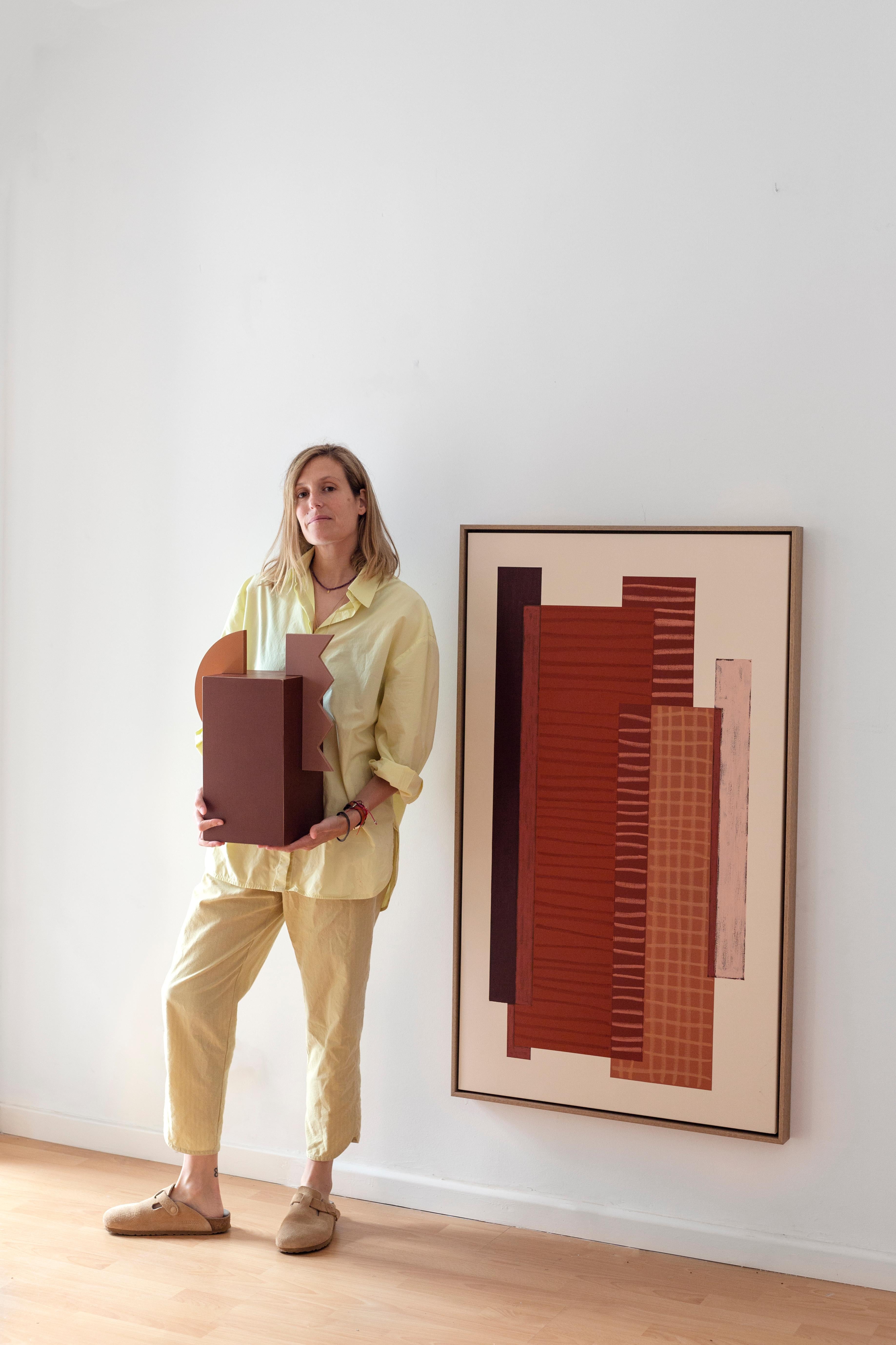 Obra de Arte Geometría Rojo Terracota Óleo Colores Artista Española Mariona Espinet en venta 4