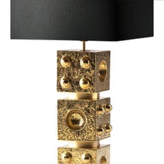 MARIONI Adam Table Lamp in 24Ct Gold Ray Glaze with Black fabric Cube Shade