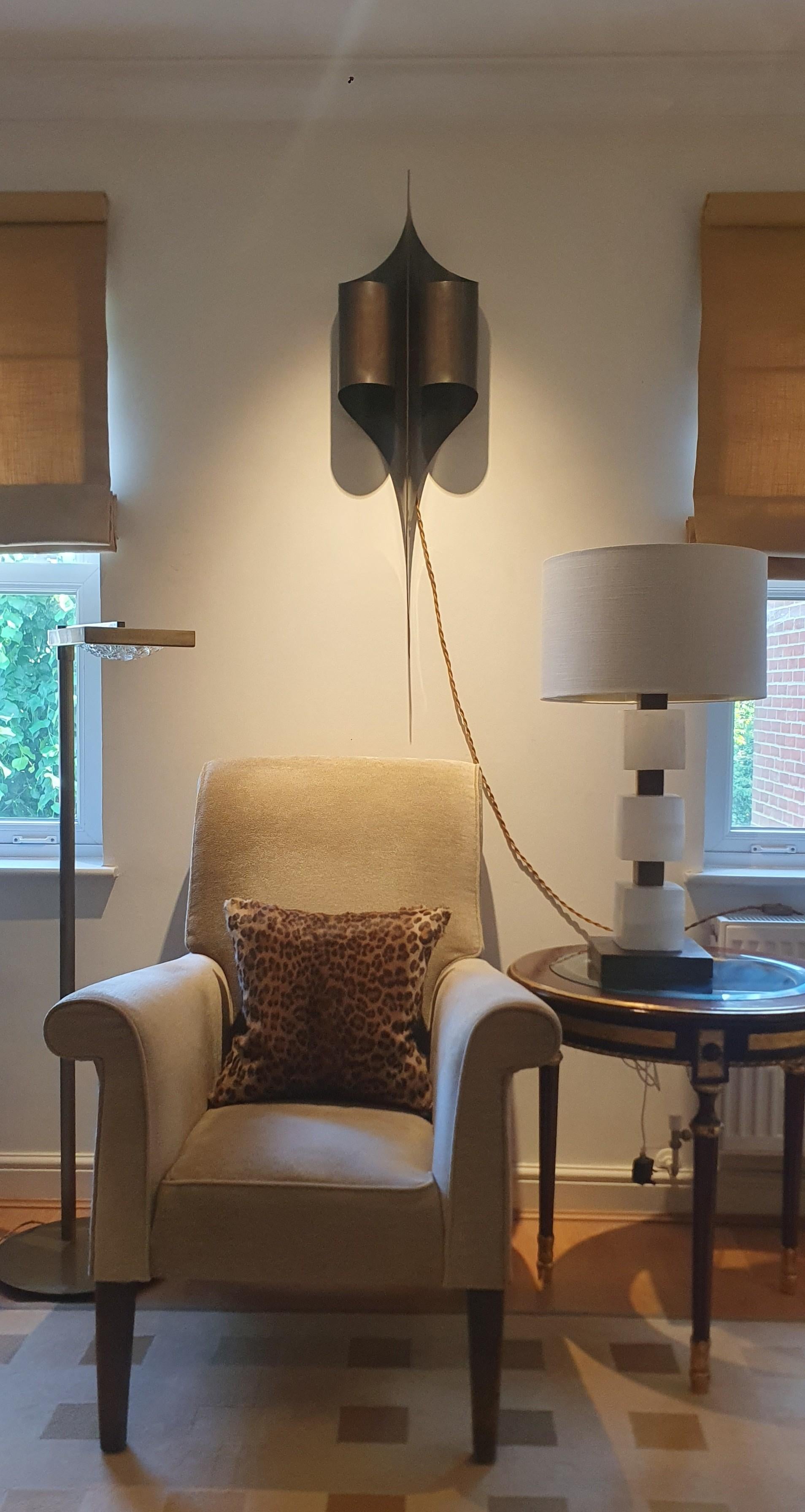 MARIONI Cecile Floor Standing reading lamp in Brushed Brass with swing arm shade For Sale 1