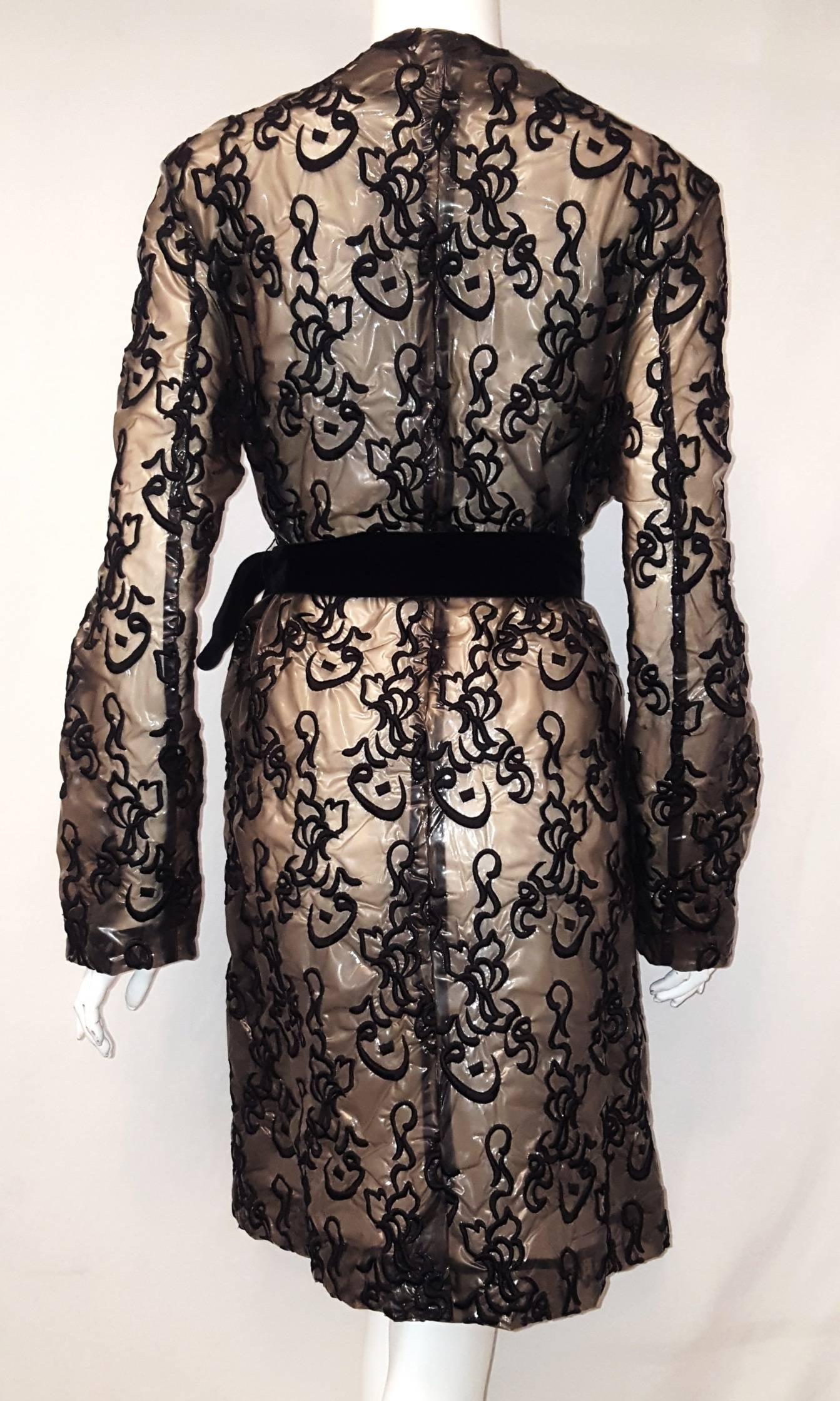 Marios Schwab Black and Clear Plastic Embroidered Trenchcoat  In New Condition For Sale In Palm Beach, FL