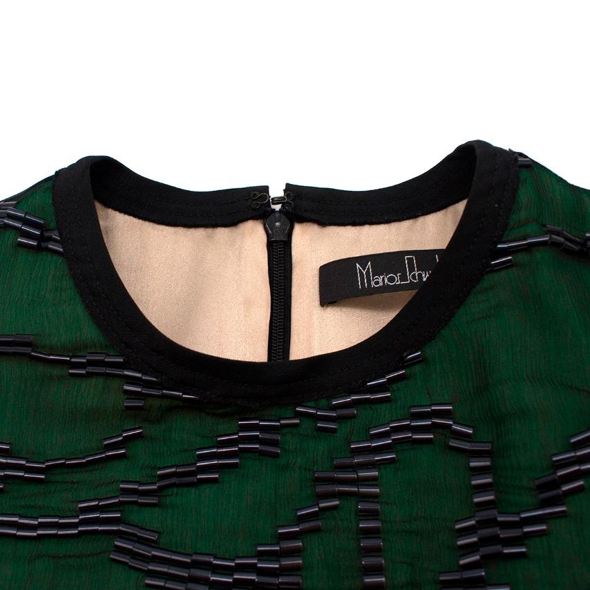 Marios Schwab Silk Green & Black Bead Embellished Dress - Size US 4 For Sale 1