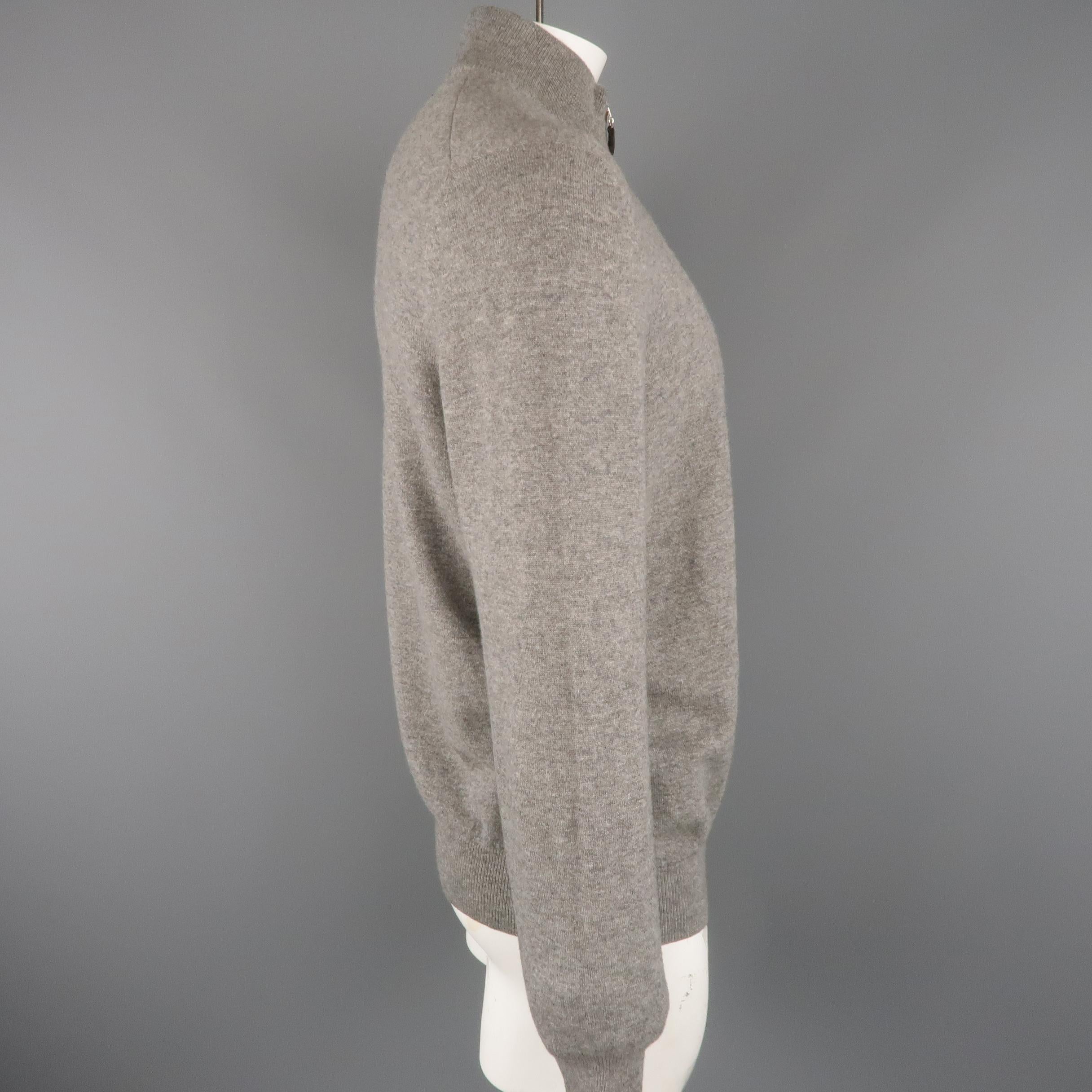 MARIO'S Size XL Heather Grey Cashmere Zip Neck Pullover Sweater 1