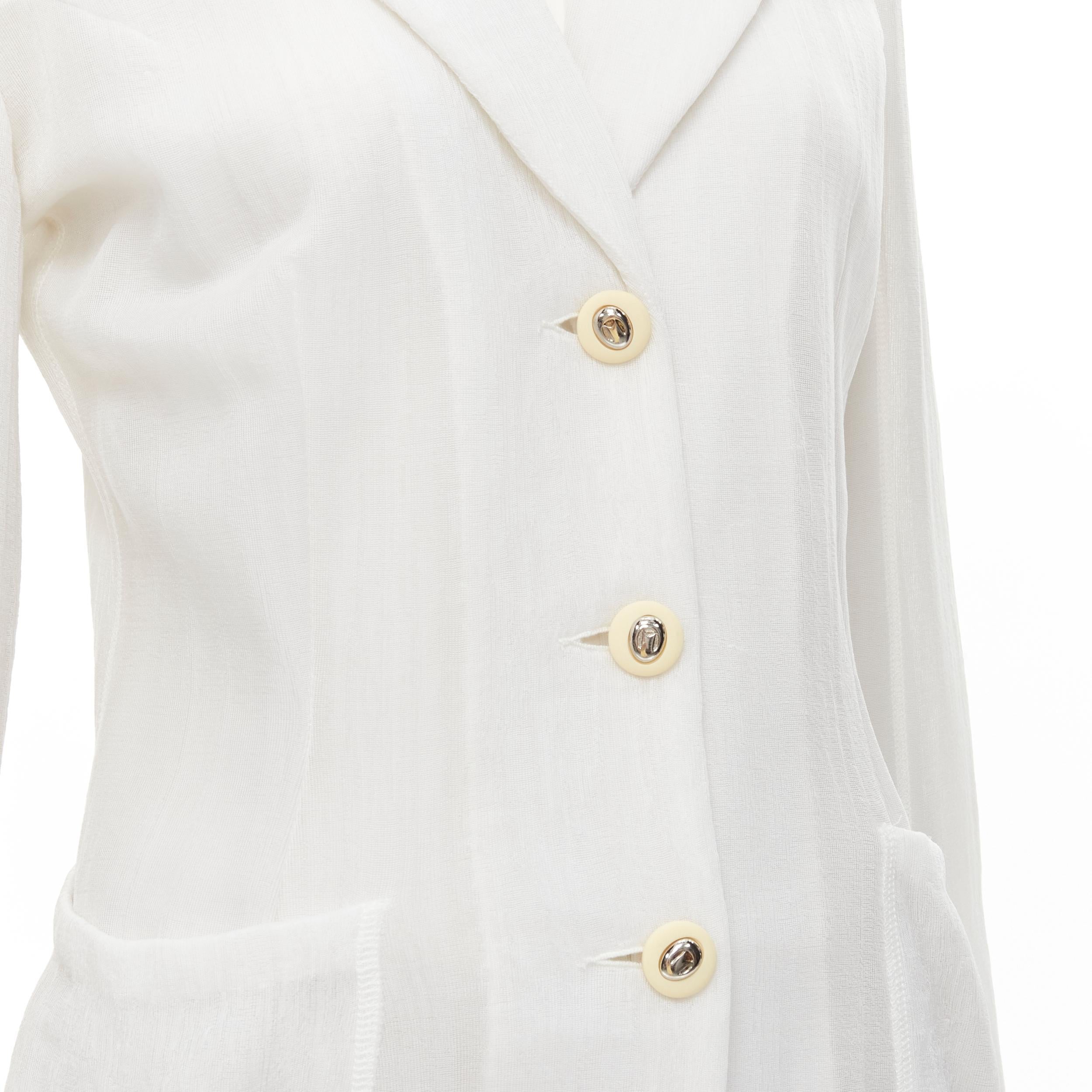 MARIOT CHANET white textured logo button fitted blazer wide leg pants IT42 M
Reference: GIYG/A00209
Brand: Mariot Chanet
Material: Fabric
Color: White
Pattern: Solid
Closure: Button
Lining: White Fabric
Extra Details: Silver metal and beige acrylic
