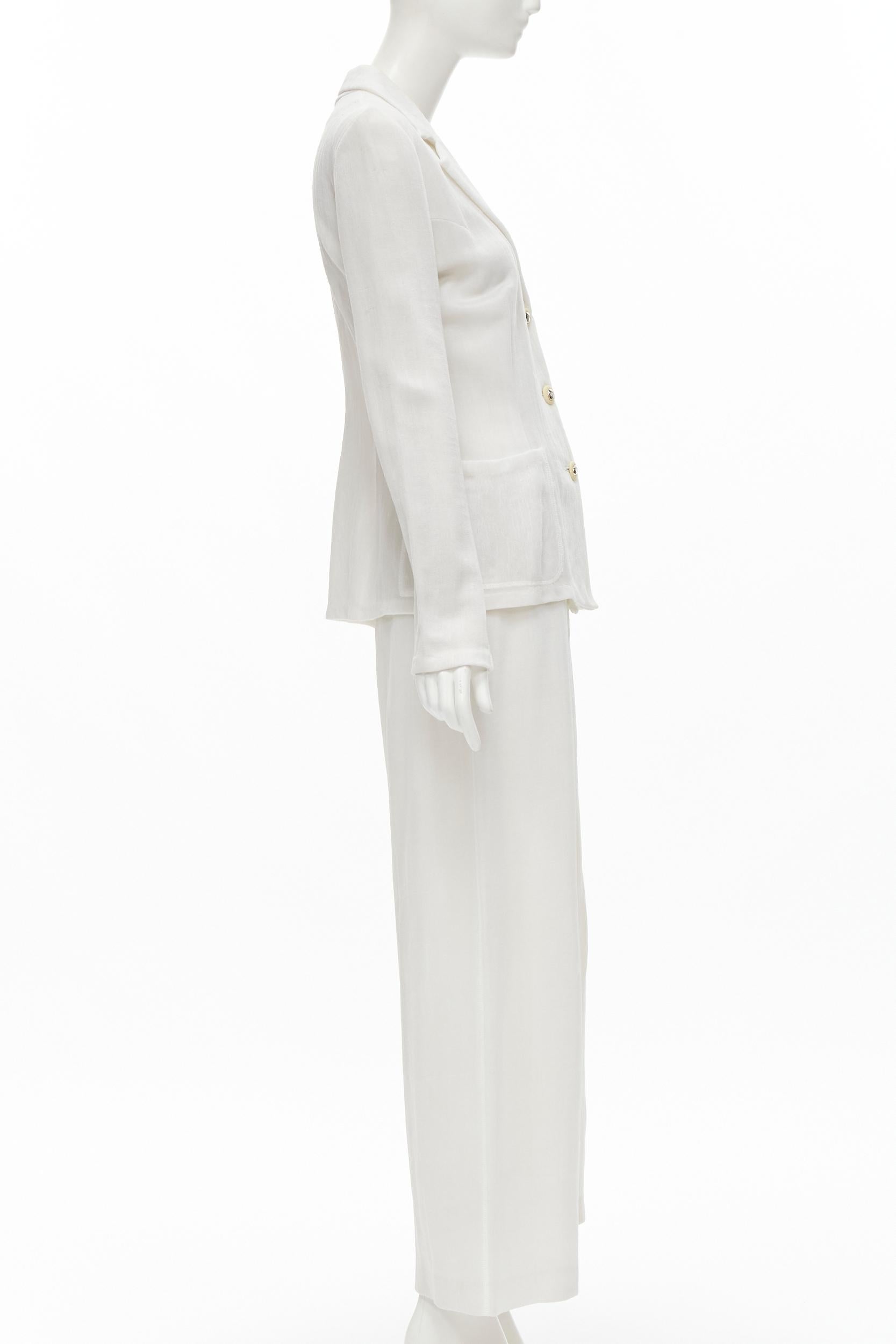 MARIOT CHANET white textured logo button fitted blazer wide leg pants IT42 M In Good Condition For Sale In Hong Kong, NT