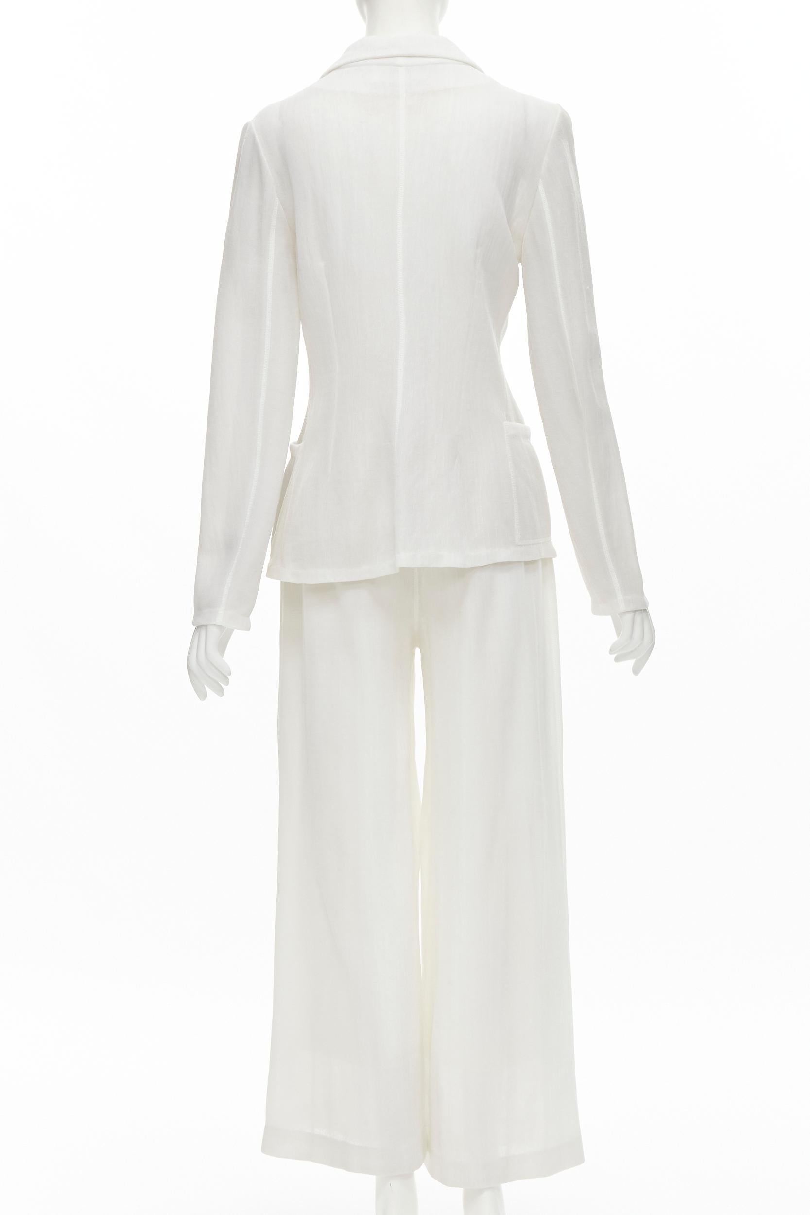 Donna MARIOT CHANET white textured logo button fitted blazer wide leg pants IT42 M in vendita