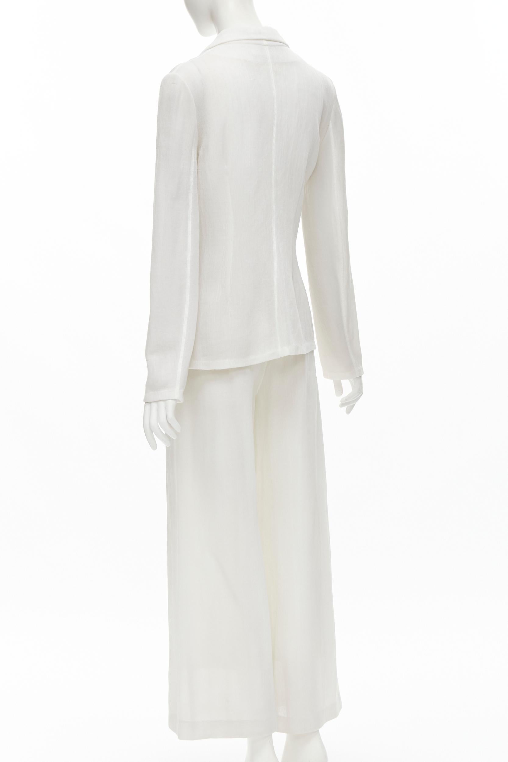 MARIOT CHANET white textured logo button fitted blazer wide leg pants IT42 M For Sale 1