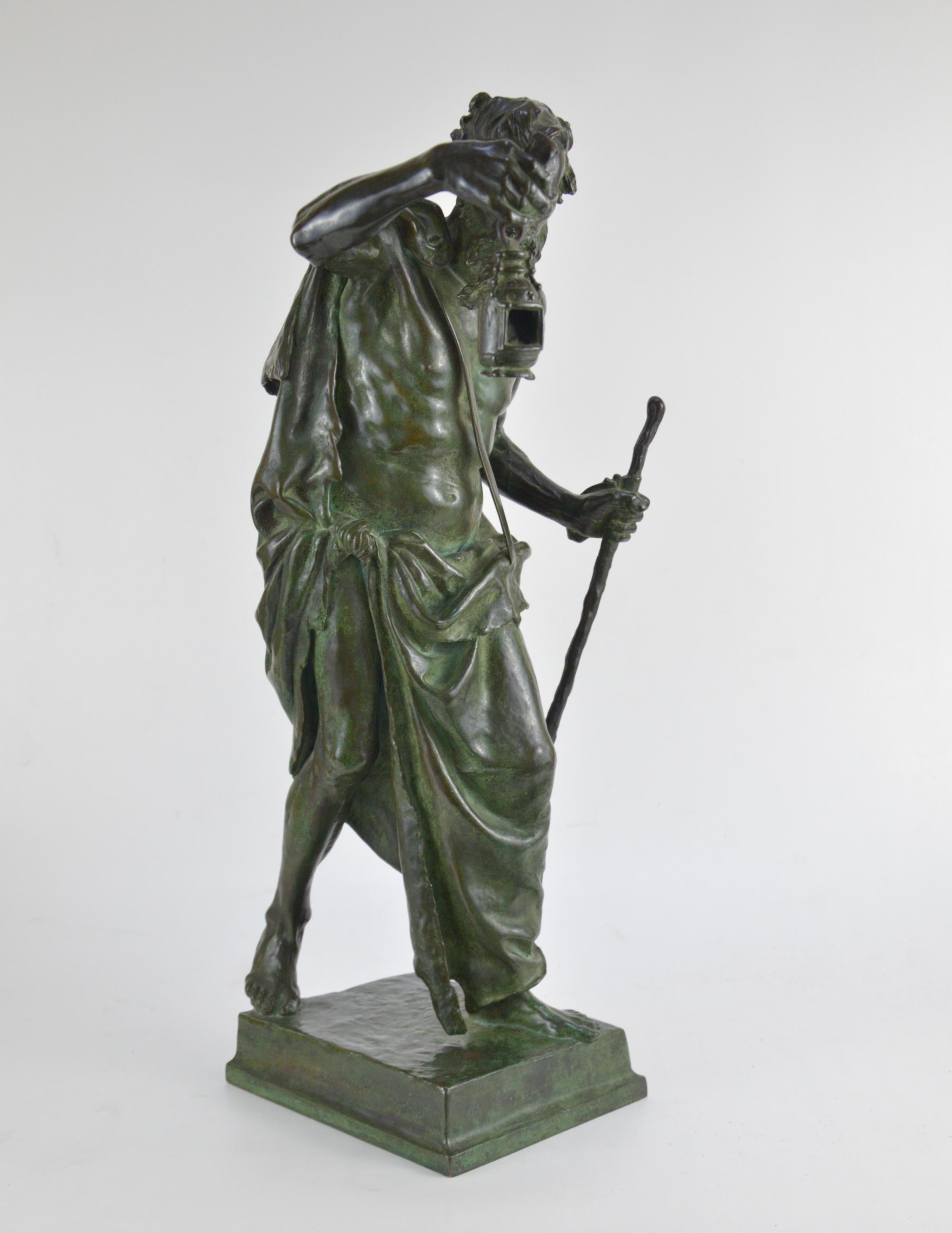 19th Century Marioton Claudius Bronze Statue of Diogenes Colin Paris Foundry
