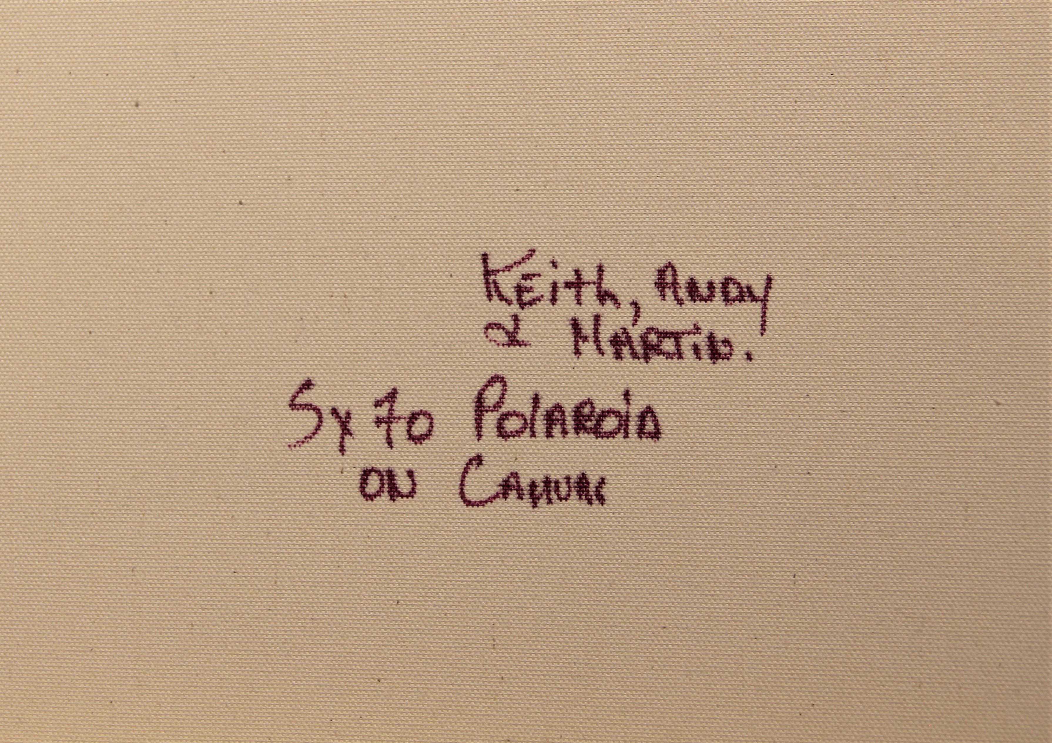 Casual polaroid portrait of Keith Haring, Andy Warhol, and Martin Burgoyne printed on canvas by Maripol. Signed by artist on the lower back portion of canvas. Currently unframed but options are available.

Artist Biography: Maripol has been