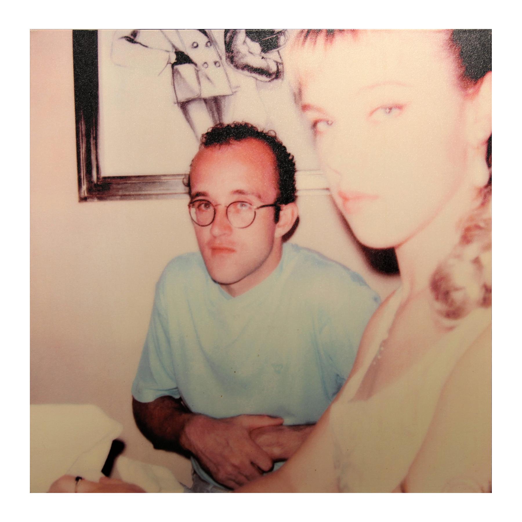 Maripol Portrait Print - “Keith Haring and Debi Mazar” Square Polaroid SX-70 Photograph Printed on Canvas