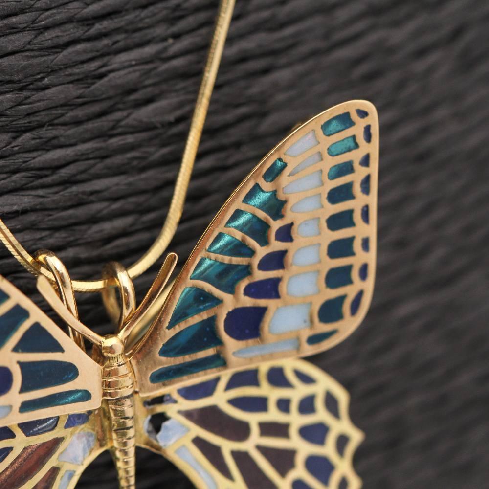 Schmetterling in Gold und Emaille. Doppelte Funktion Damen