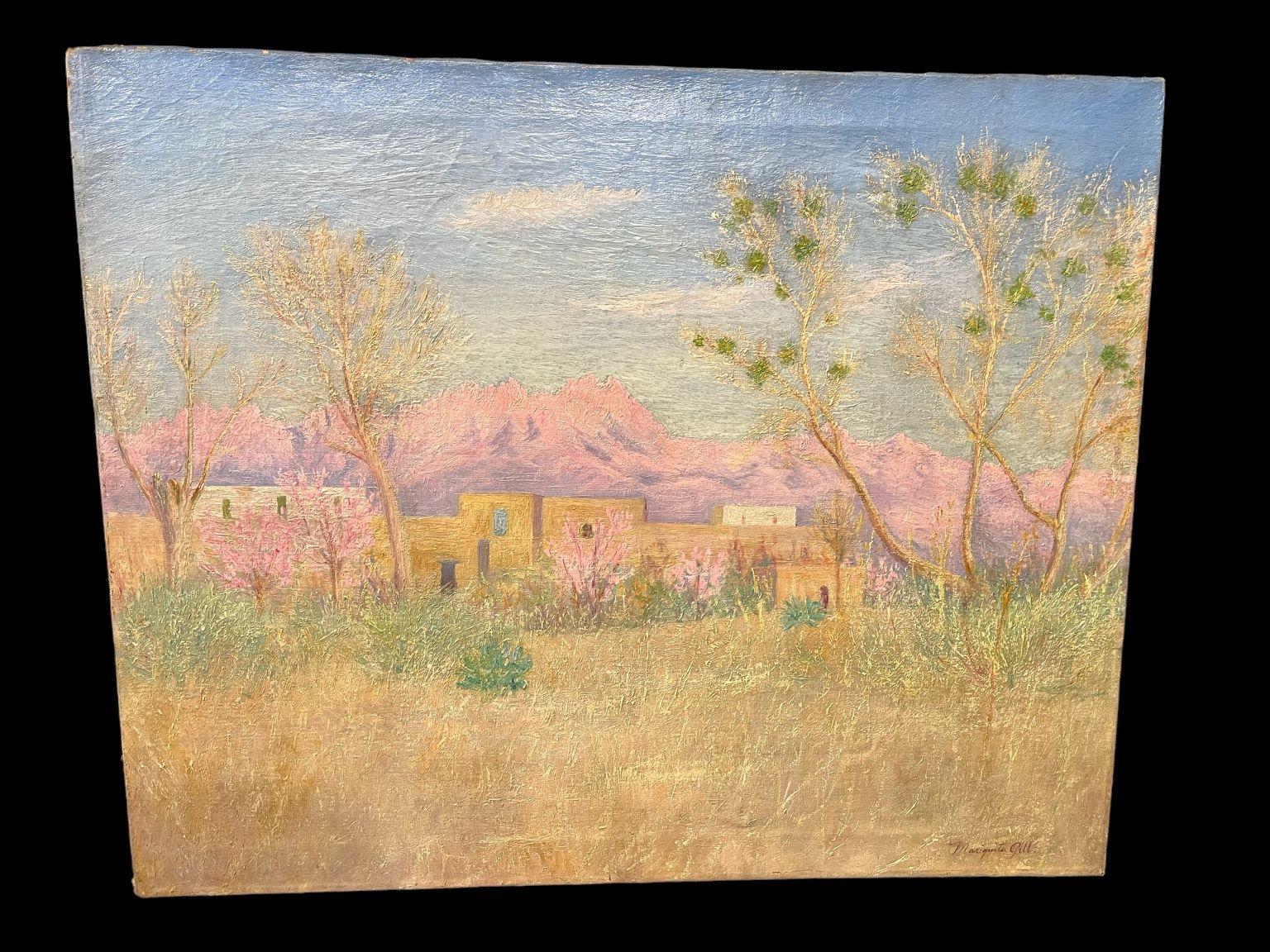  Remarkable Impressionist painting by Mariquita Gill Circa 1900’s oil on canvas. Beautiful painting of the American South West. Painting is signed on the bottom right-hand corner. Dimensions 32 inches wide by 26 inches high and 1 inch deep.

      