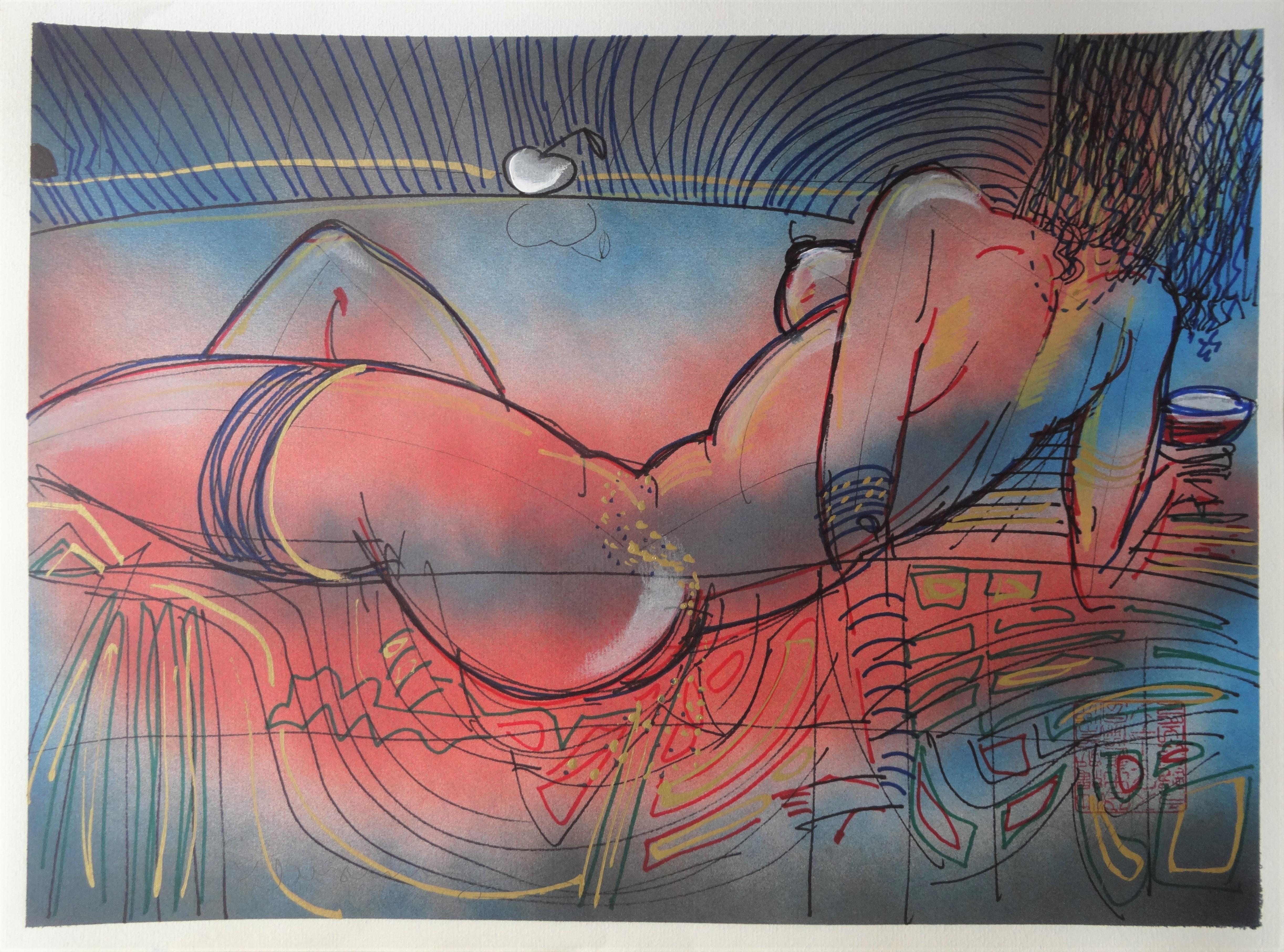 Apple of Eden. 2018. Papier, Mischtechnik, 38x50 cm (Grau), Nude Painting, von Maris Abilevs 
