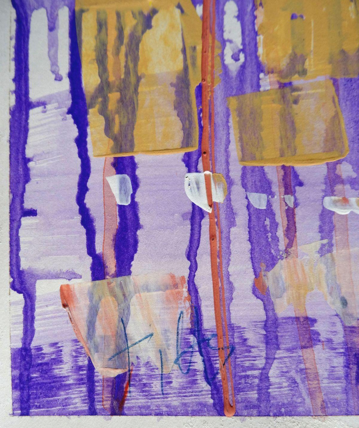Ponte. Carta, acrilico, 100x70 cm - Landscape Painting Marrone di Maris Abilevs 
