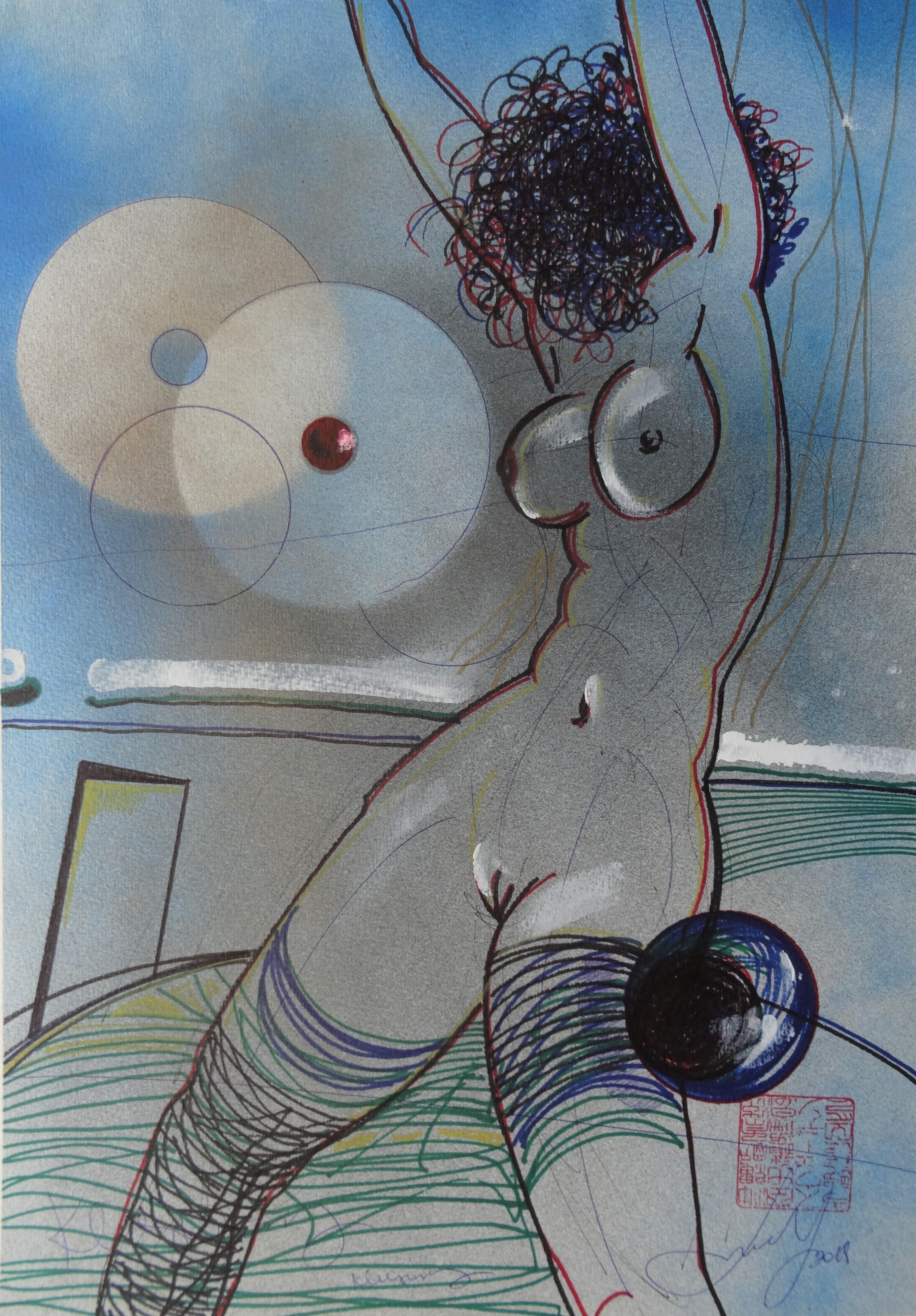 Maris Abilevs  Nude Painting – Dance Dance. 2018. Papier, Mischtechnik, 38x50 cm