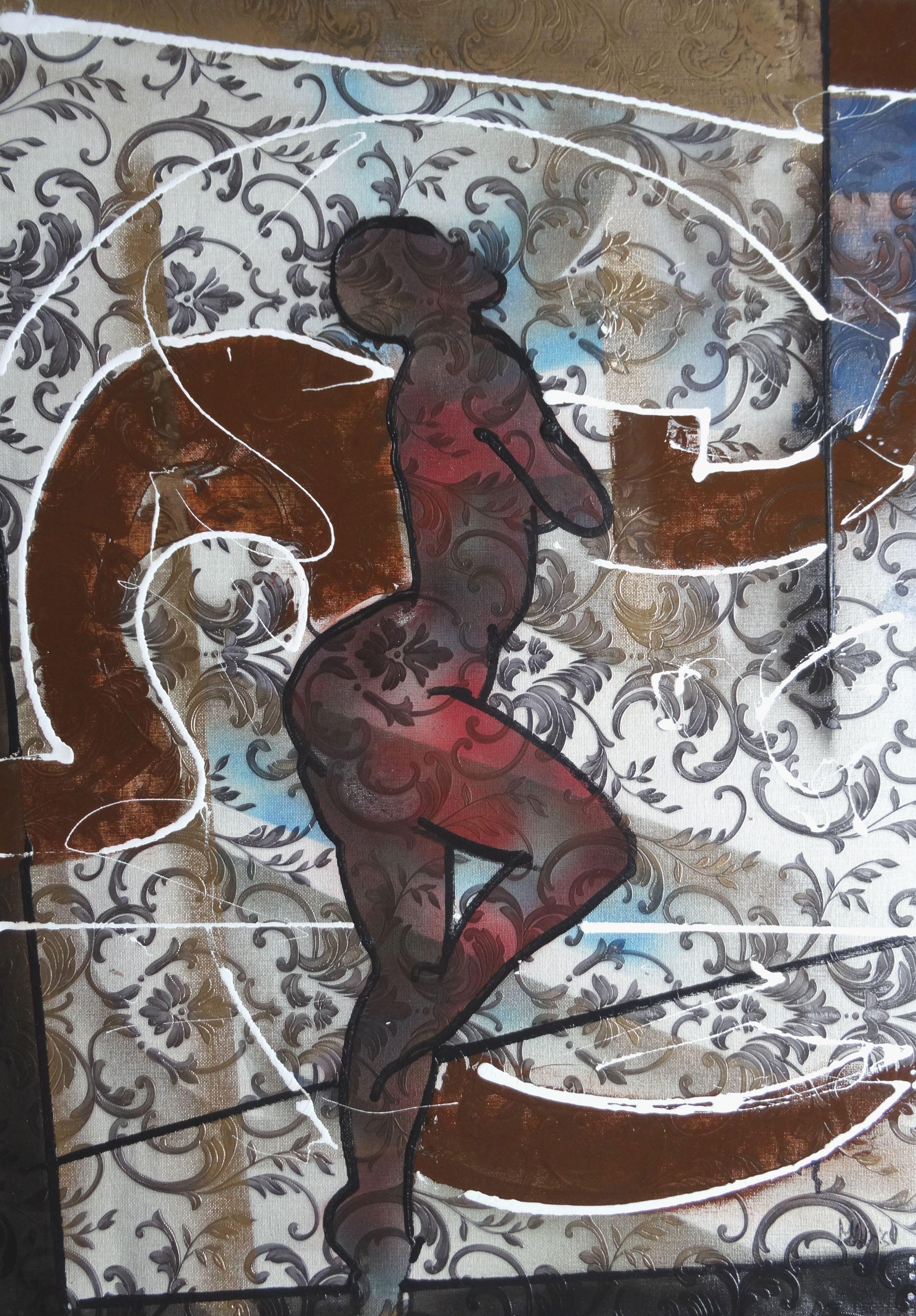 Maris Abilevs  Nude Painting - Dance. 2021. Mixed media on cardboard, 70x100 cm