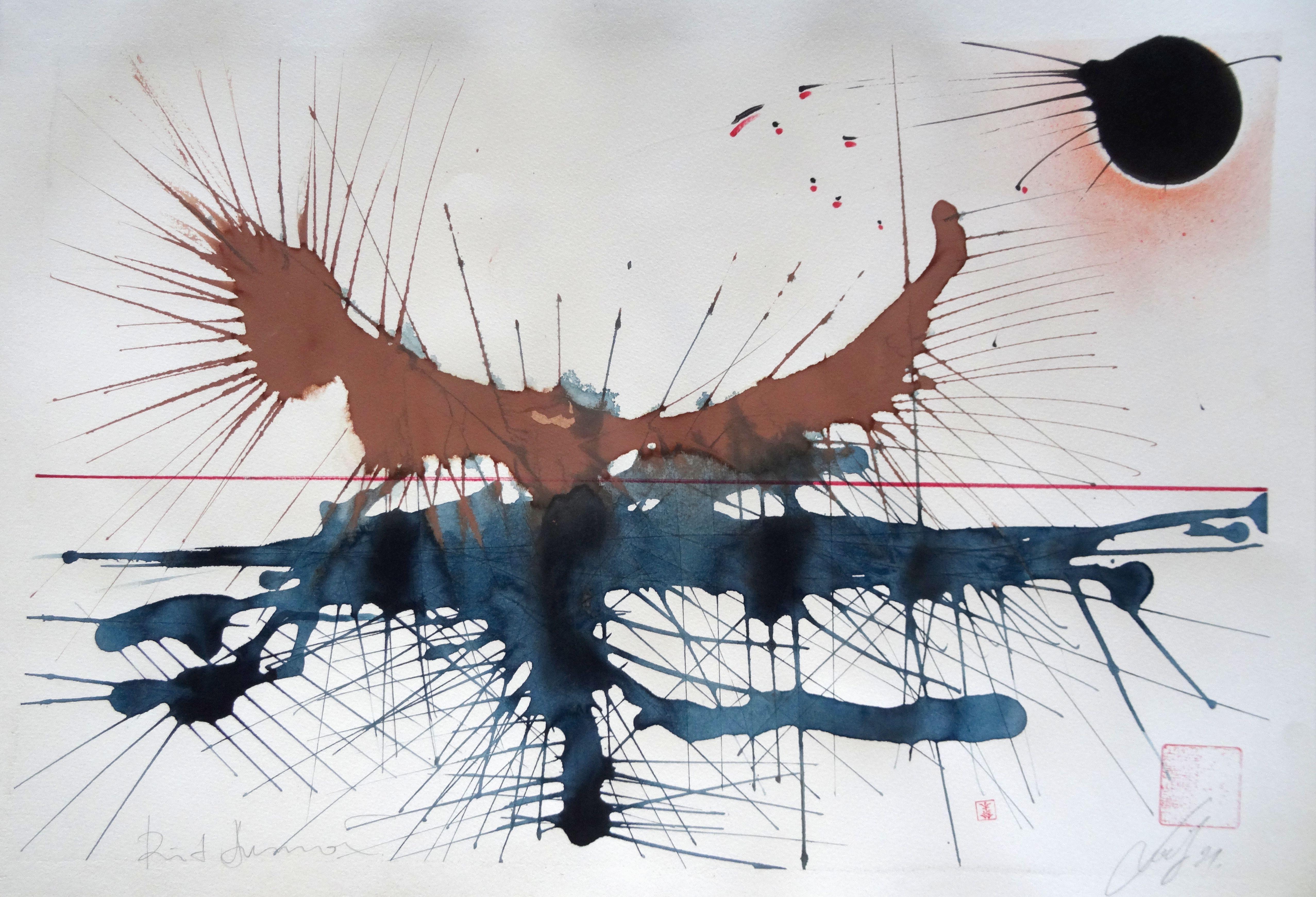 Abstract Painting di Maris Abilevs  - Dawn. Composizione astratta. 2021. Carta, tecnica mista, 48x71 cm