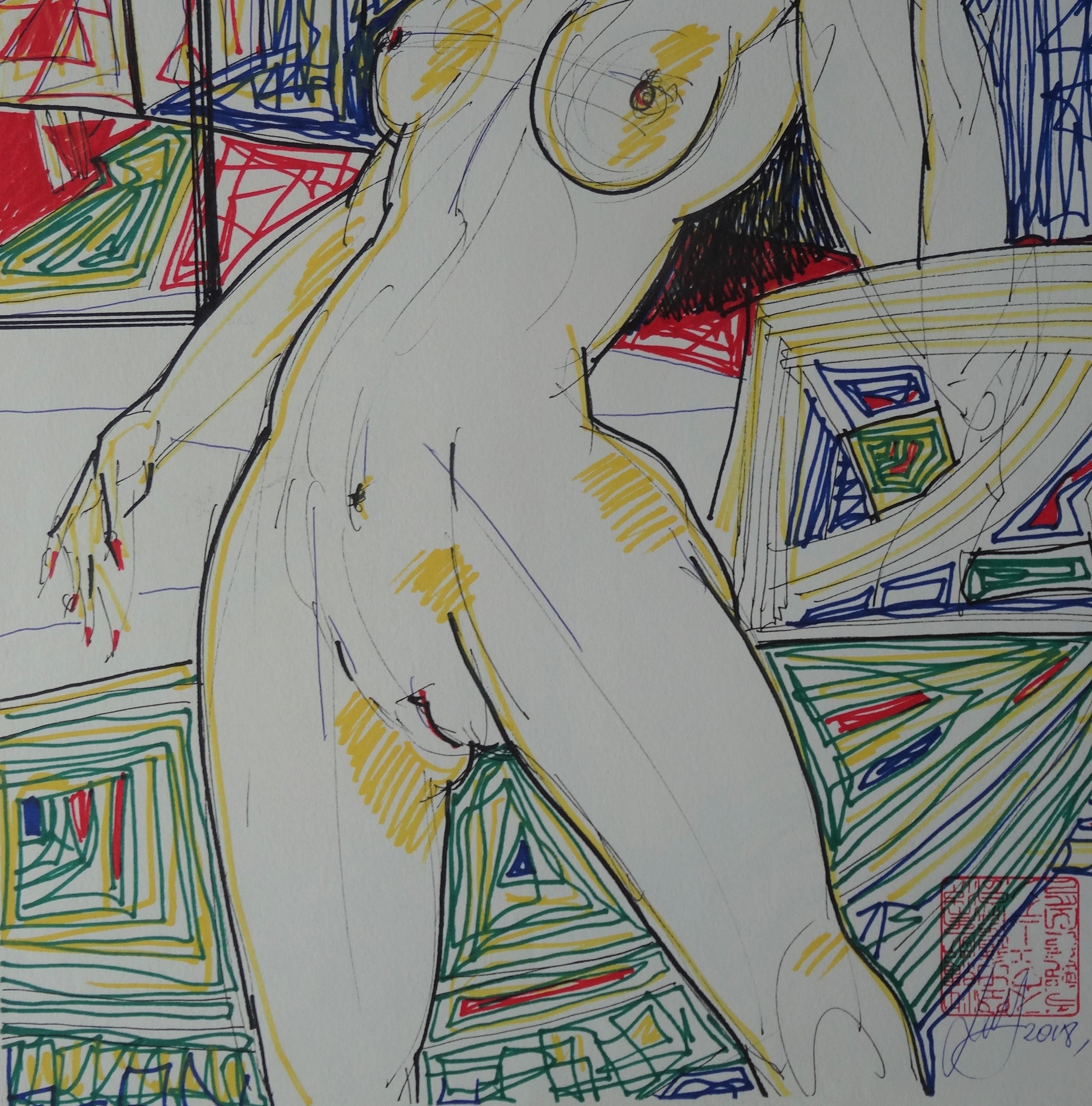 Diva Diva. 2018. Papier, Mischtechnik, 38x50 cm (Grau), Nude Painting, von Maris Abilevs 