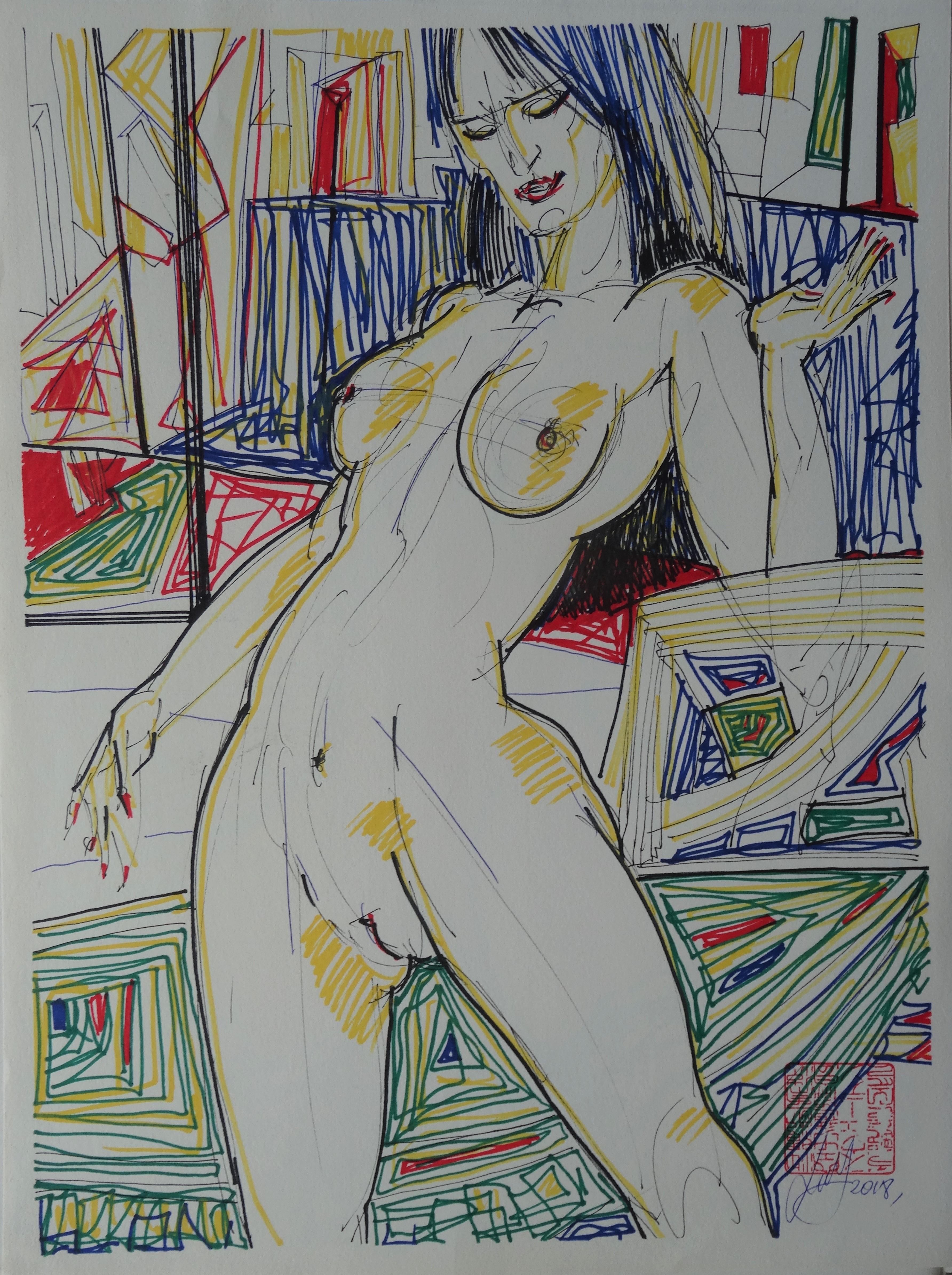 Maris Abilevs  Nude Painting – Diva Diva. 2018. Papier, Mischtechnik, 38x50 cm