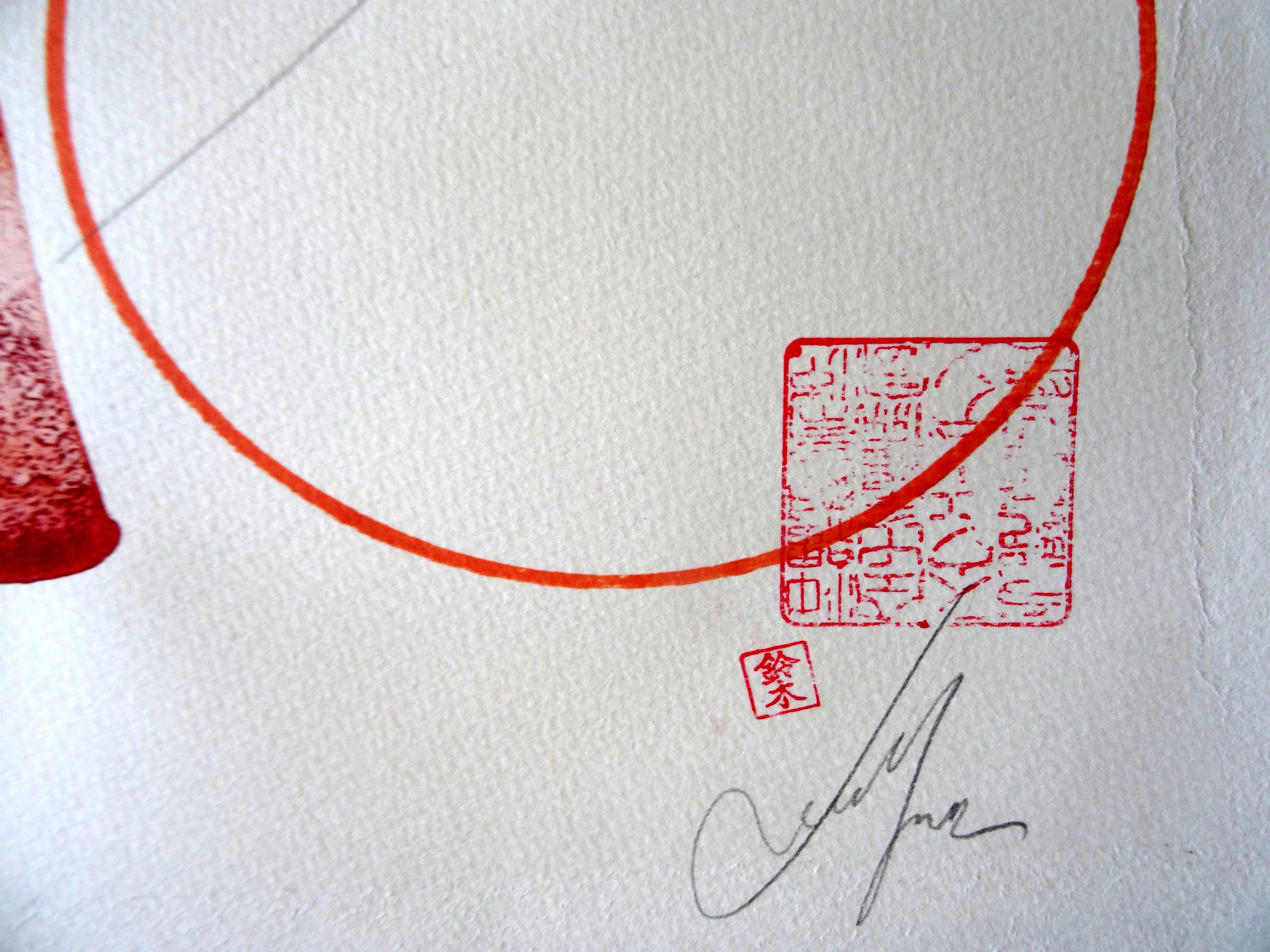 Flug. Abstrakte Lichtkomposition. 2020. Papier, Mischtechnik, 70x49 cm – Painting von Maris Abilevs 