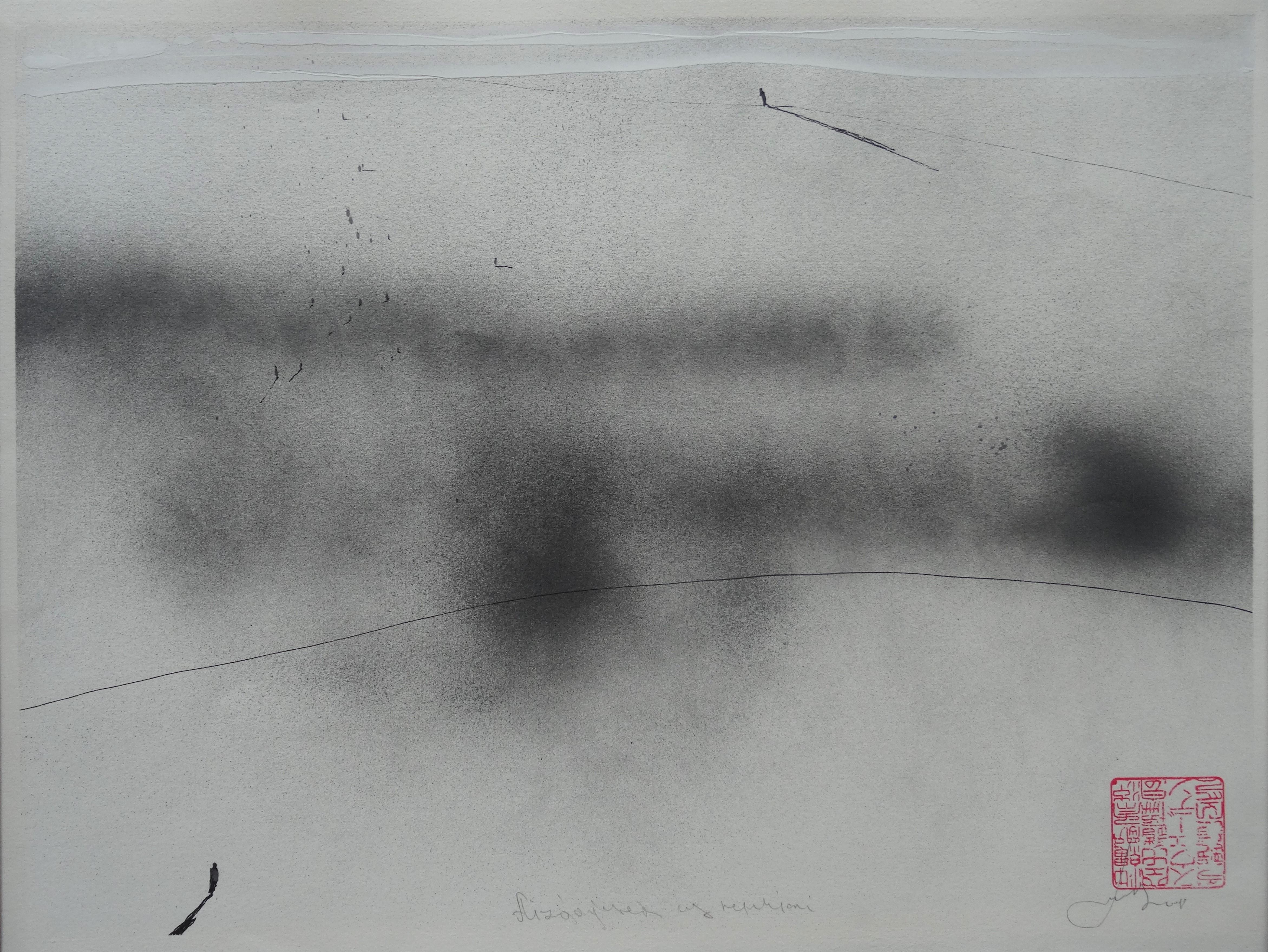 Abstract Painting Maris Abilevs  - Ne se trouve nulle part. 2020. Papier, techniques mixtes, 38x50 cm