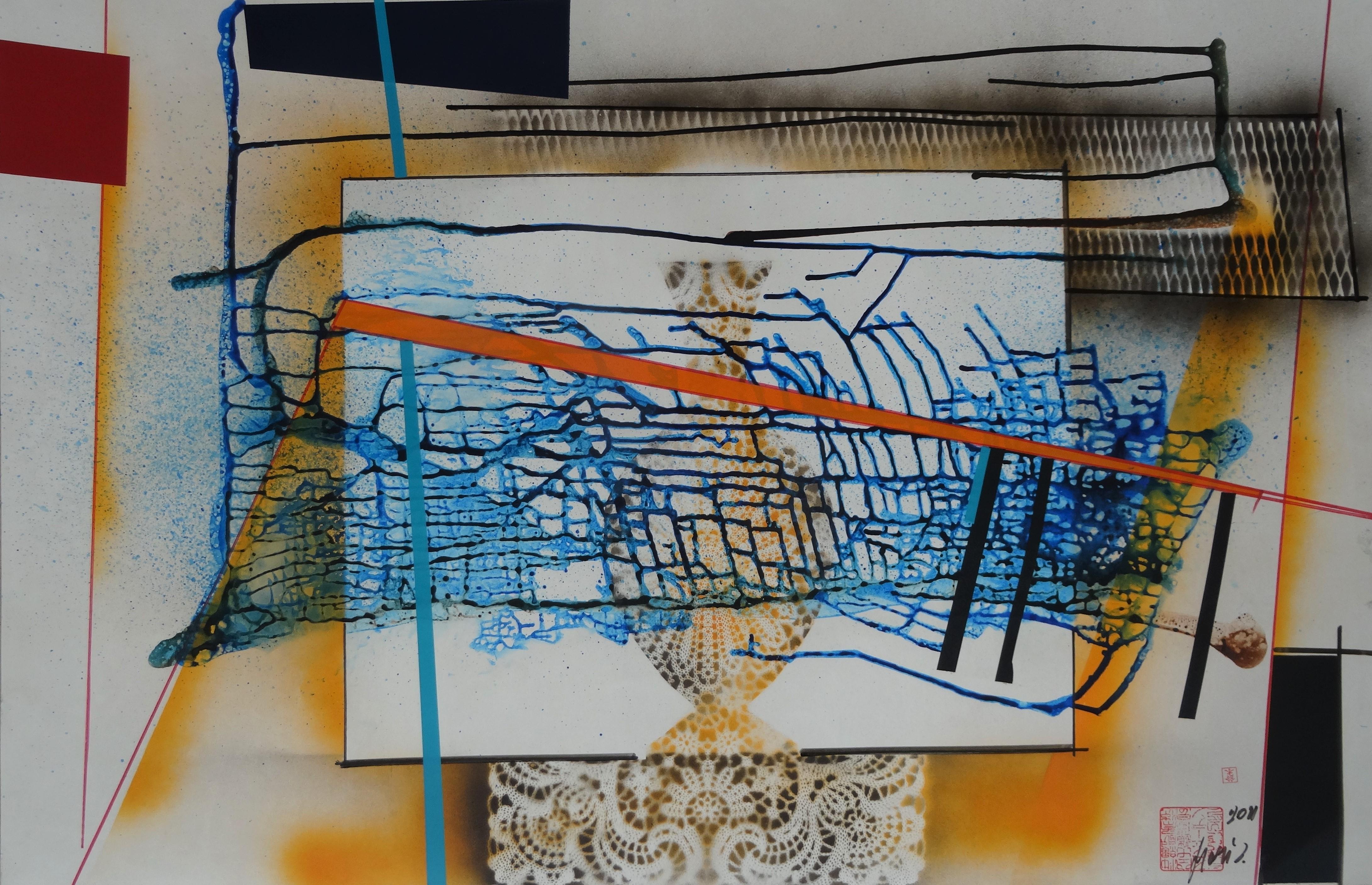 Maris Abilevs  Abstract Painting – Spitze. 2021. Papier, Mischtechnik, 63x94 cm