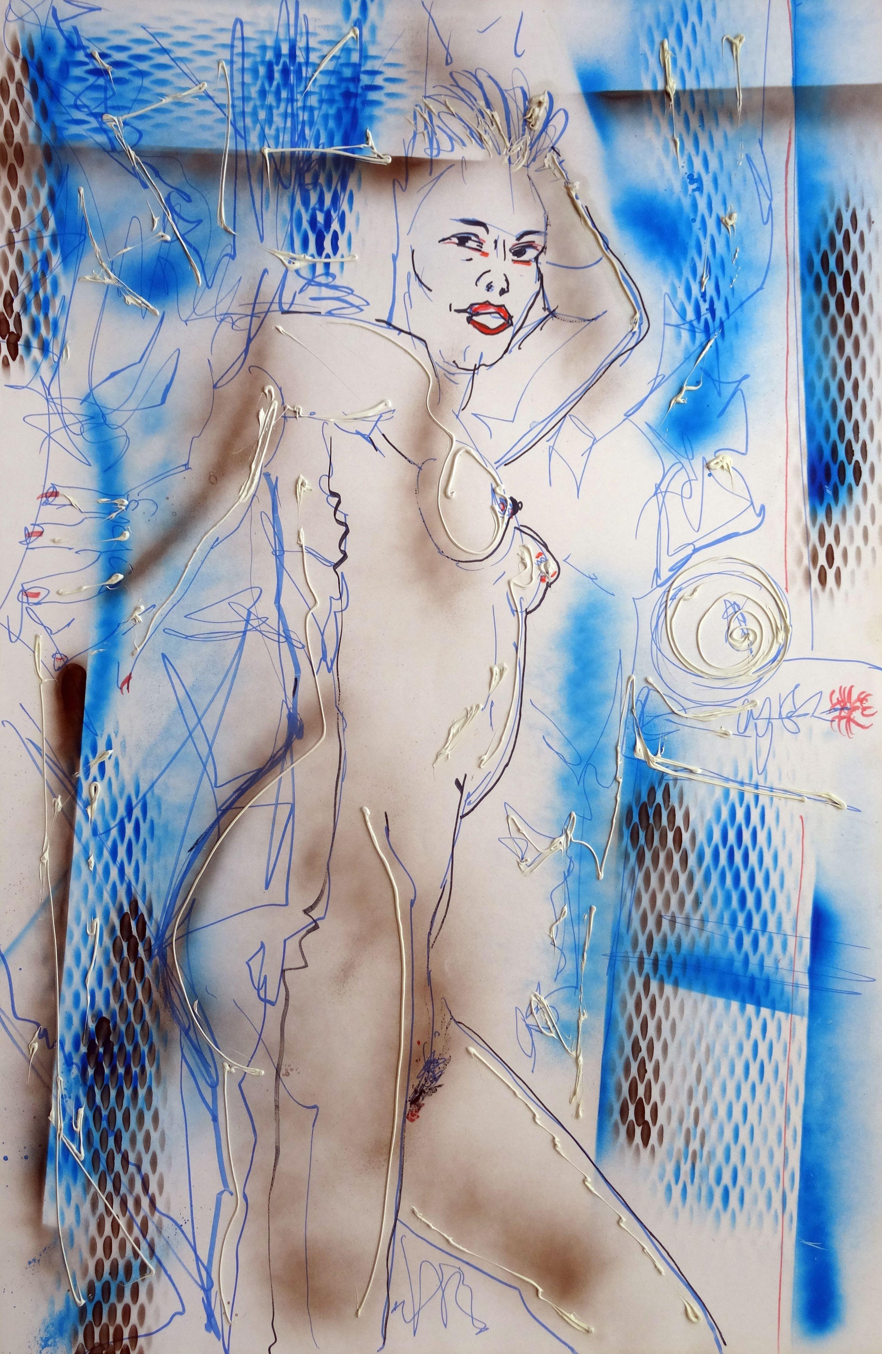 Maris Abilevs  Nude Painting - Mood. 2019. Paper, mixed media, 94x62 cm