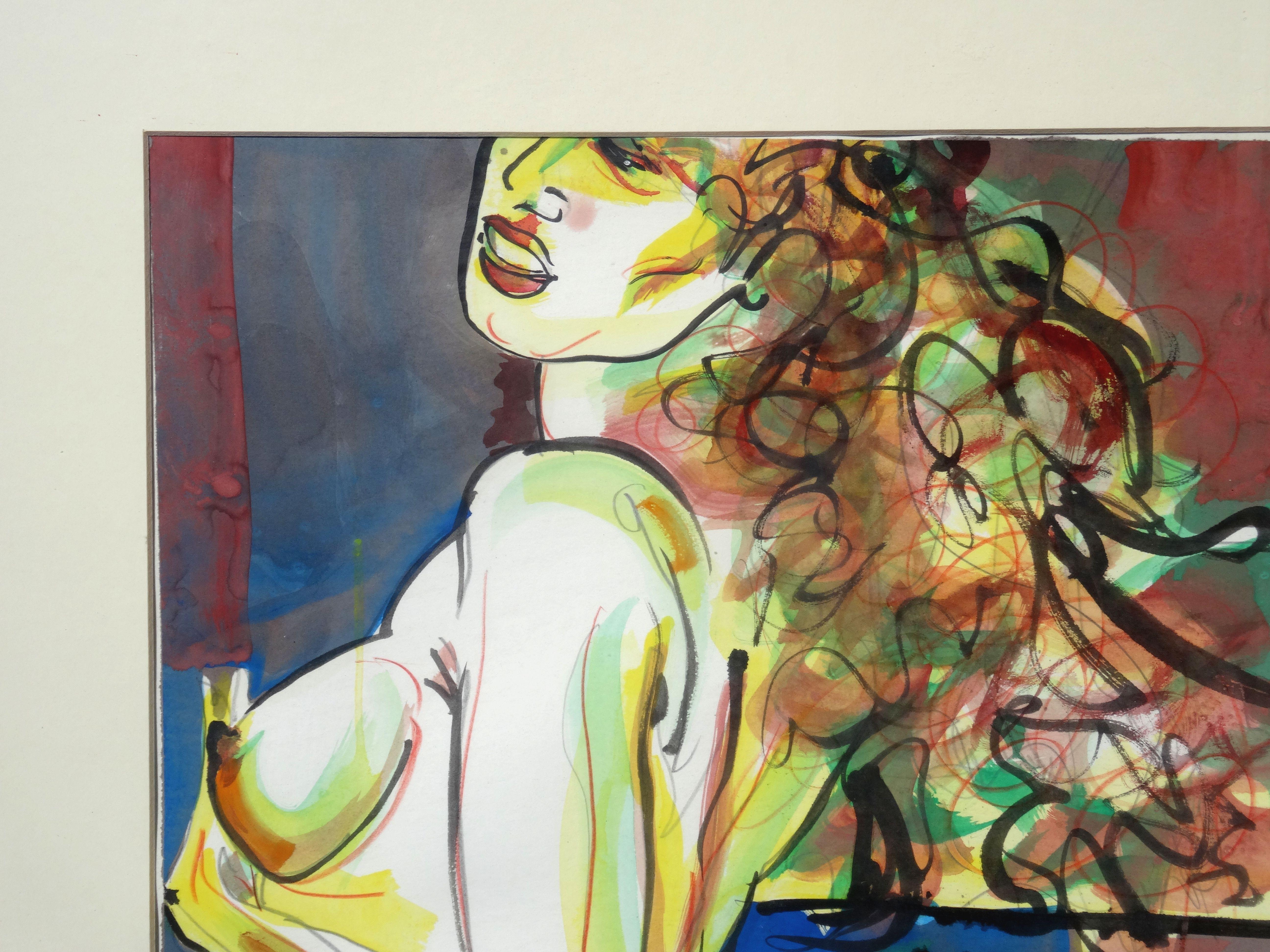 This art piece is part of the series of unique sizable works called 'Home alone'. By using mixed media and expressive sketching techniques the artist Maris Abilevs manages to convey the atmosphere of intimacy, eroticism and arousal. 
