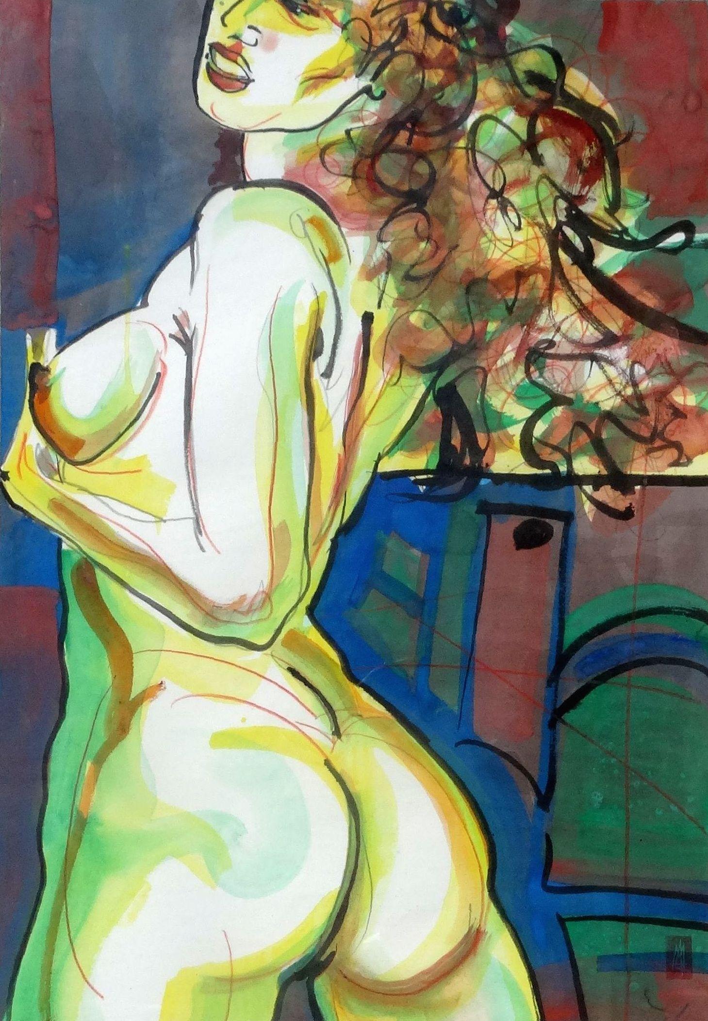 Maris Abilevs  Nude Painting - Morning opposition. 2014, paper, watercolor, 60x43 cm