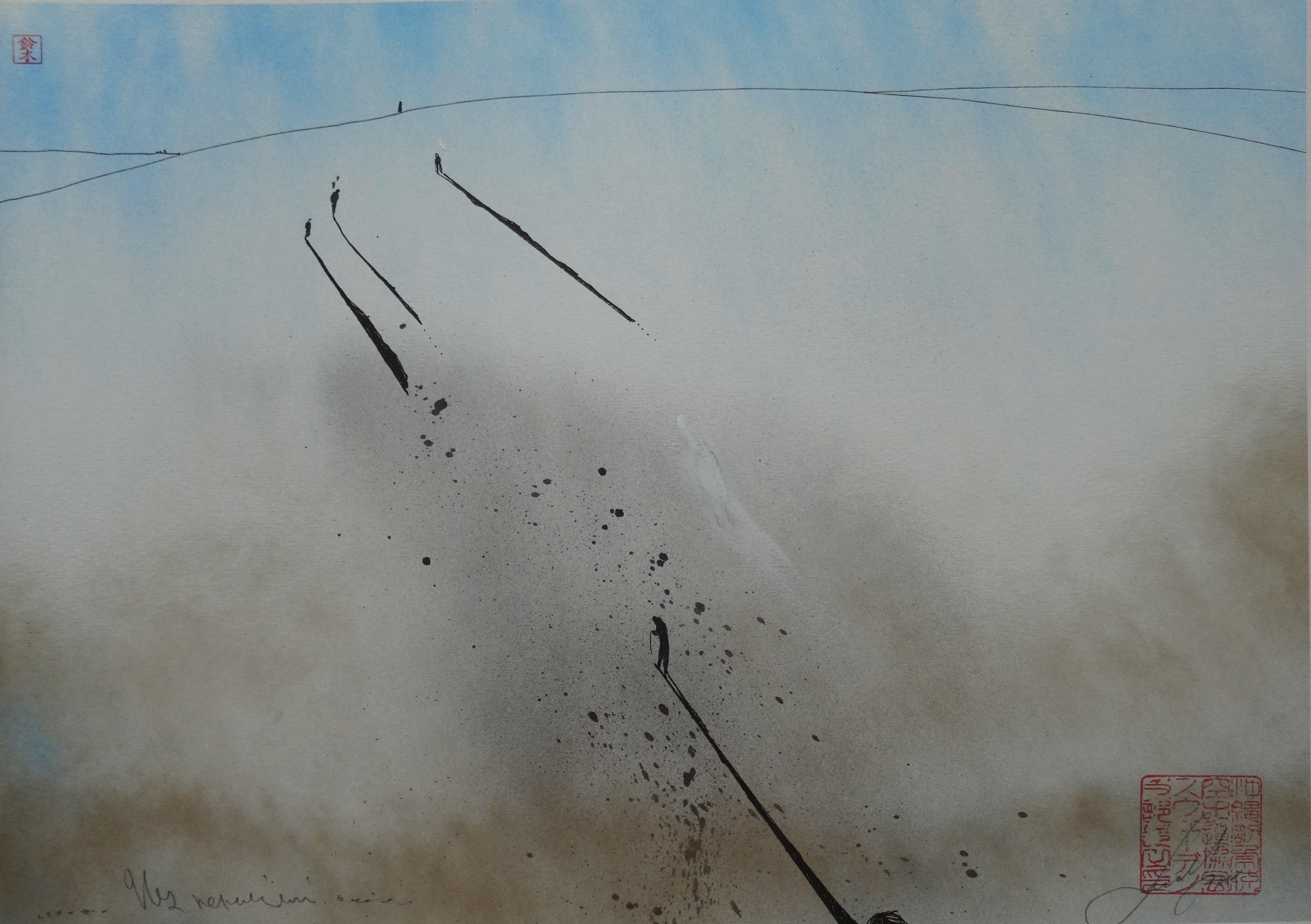 Abstract Painting Maris Abilevs  - N'est nulle part. 2020. Papier, techniques mixtes, 38x50 cm