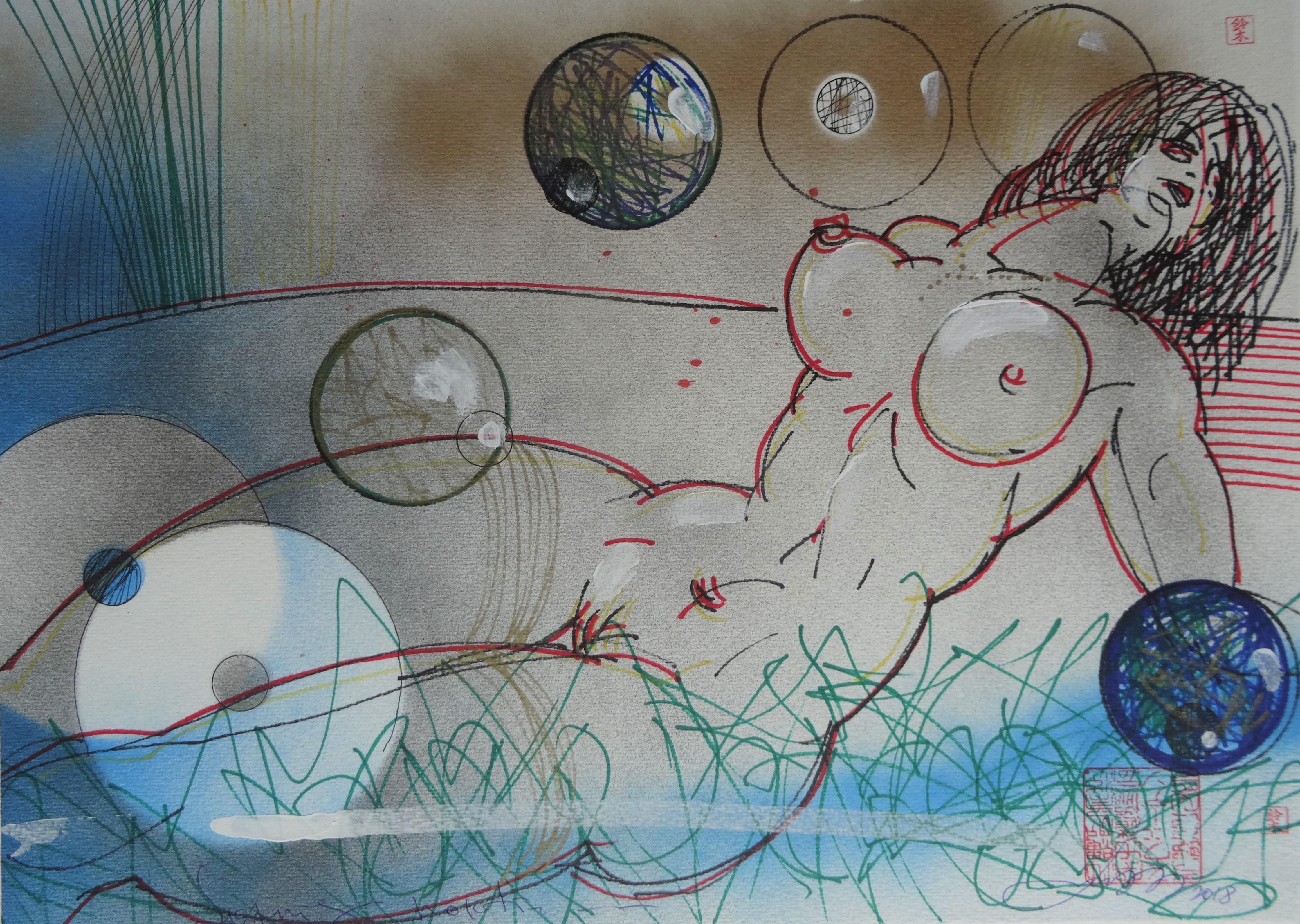 Maris Abilevs  Nude Painting - Venus. 2018. Paper, mixed media, 38x50 cm