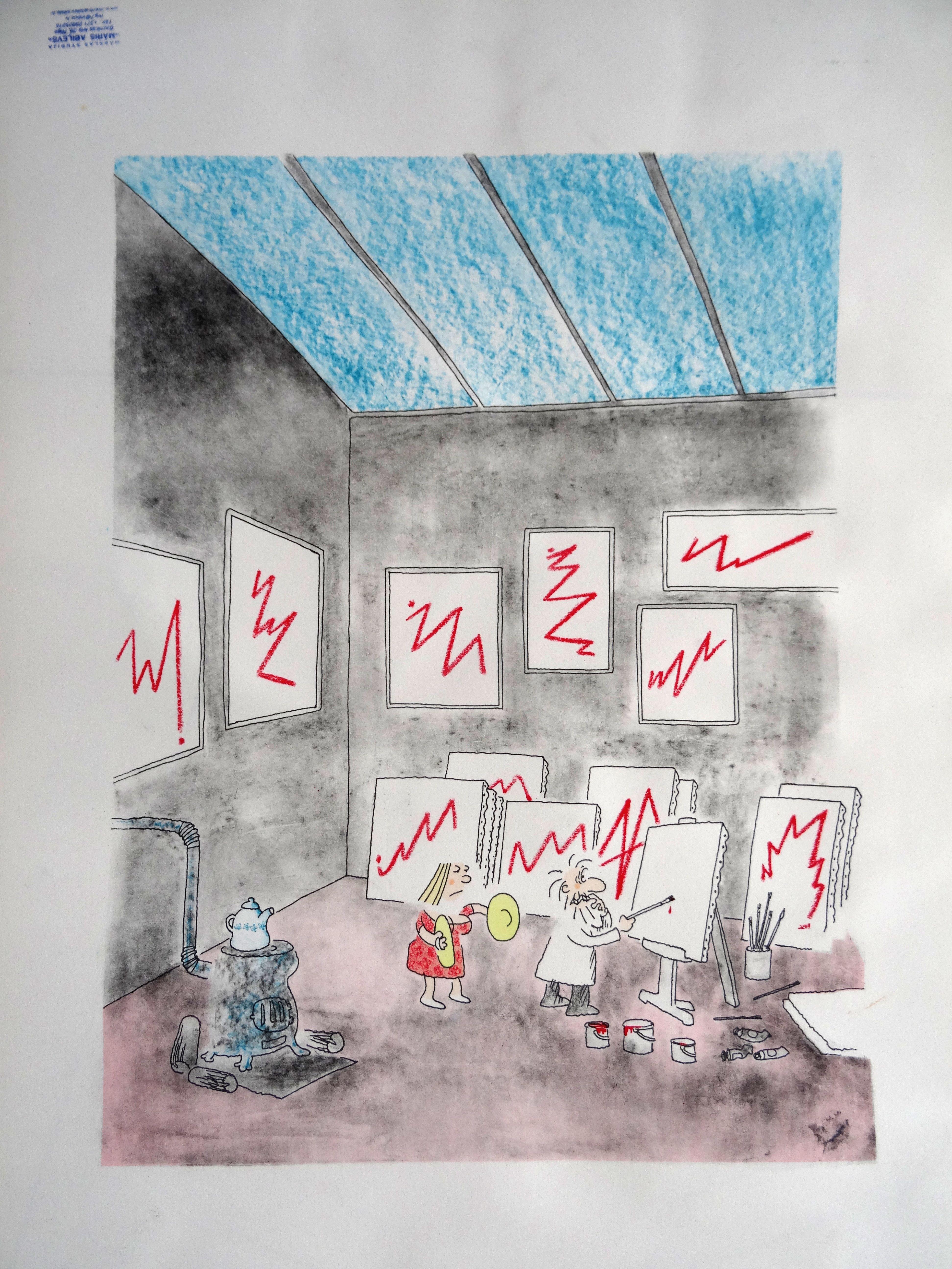 XXX. 2021. Papier, techniques mixtes, 61 x43 cm - Gris Nude Painting par Maris Abilevs 