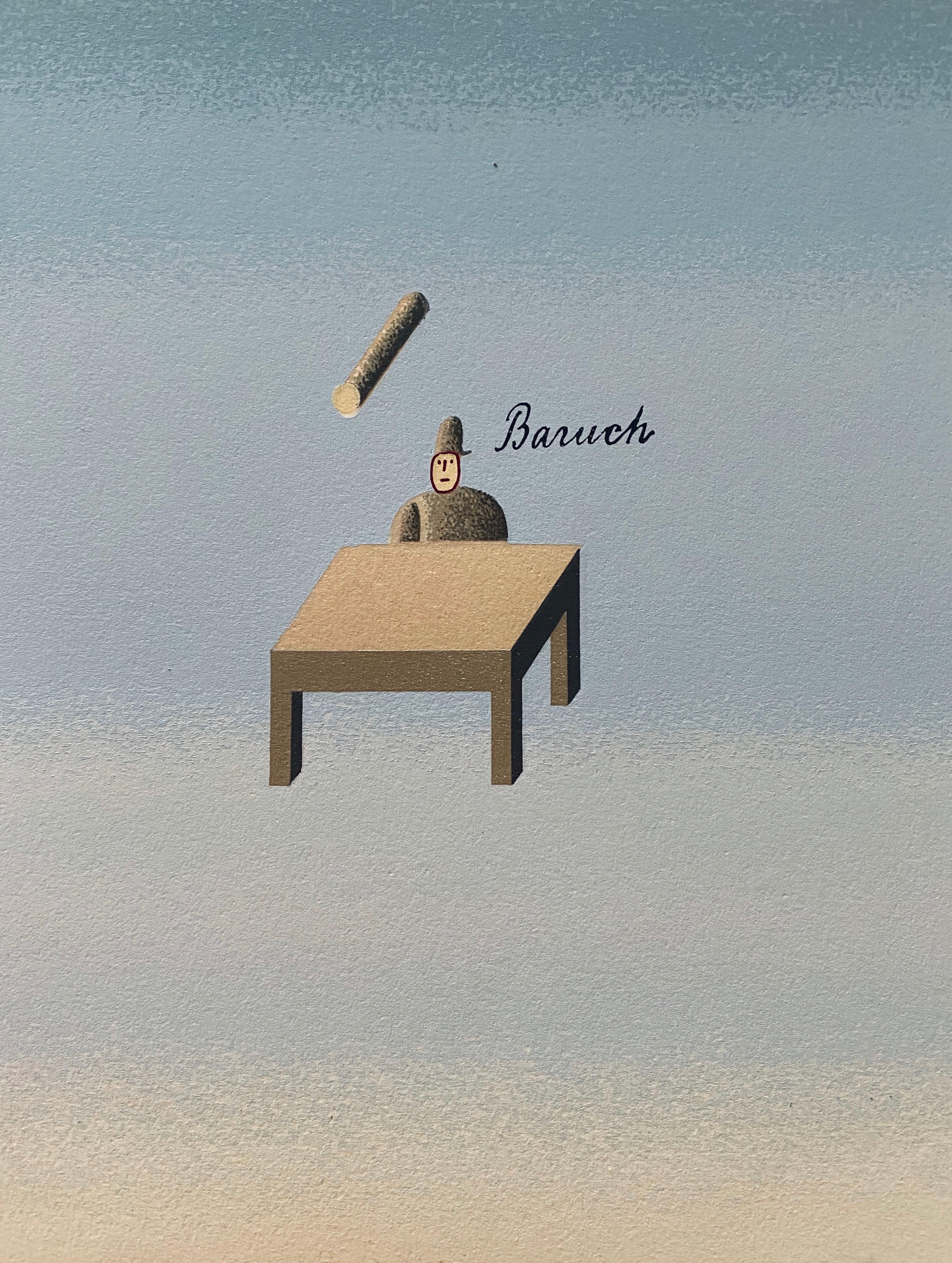 Letón Israelí Surrealismo Ilustración Arte Litografía Serigrafía Volar Baruch - Figurative Painting Gris de Maris Bishofs