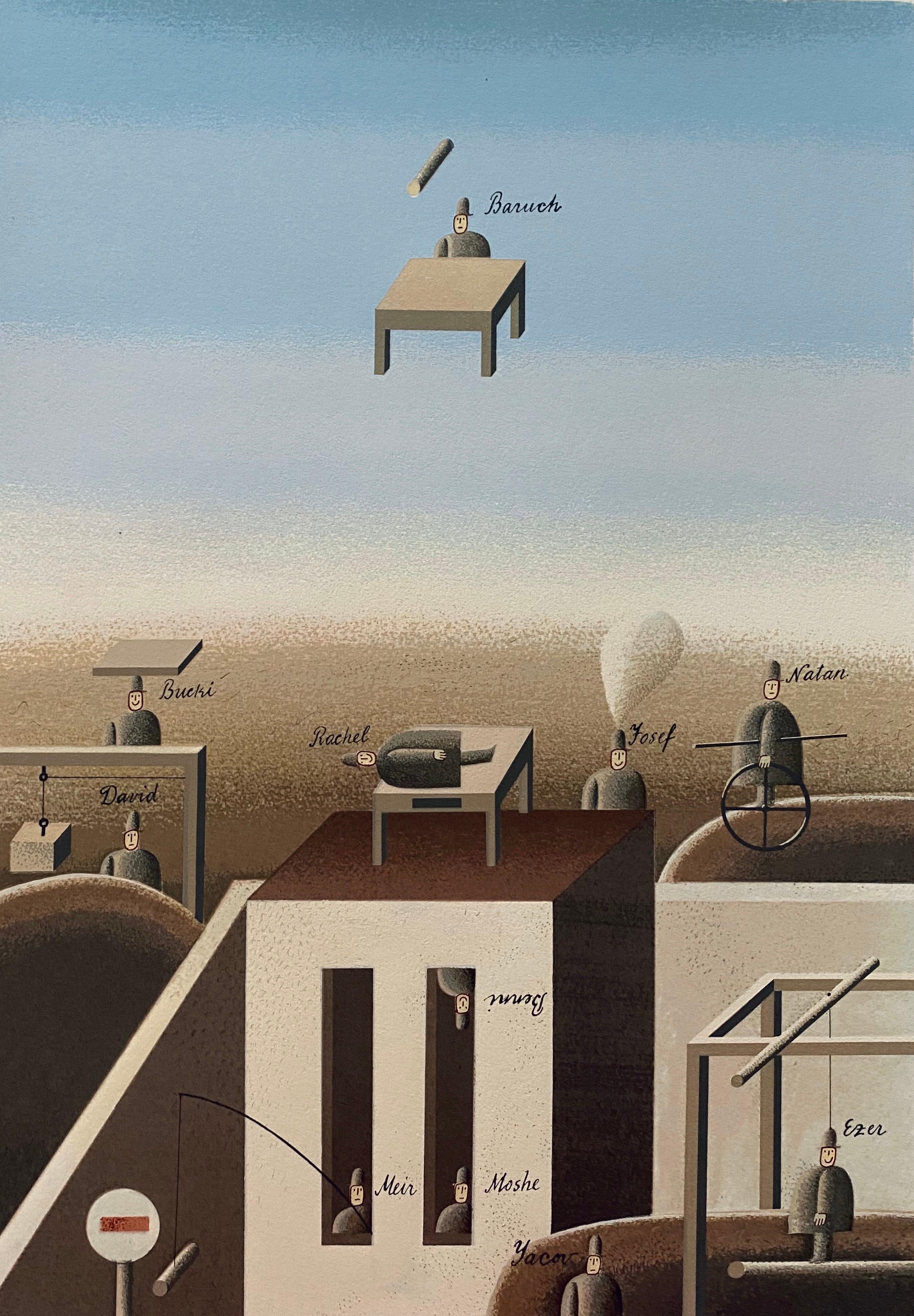 Letón Israelí Surrealismo Ilustración Arte Litografía Serigrafía Volar Baruch en venta 3