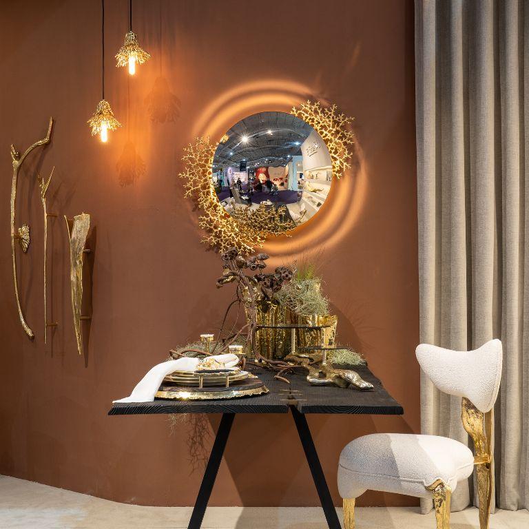 Portugais Miroir LED en laiton Maris - Luxueuse touche d'or avec Elegance lumineuse en vente