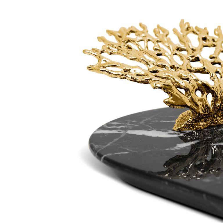 Organic Modern Maris Nero Marquina Marble Tray – Luxe Gold Accents & Organic Elegance For Sale