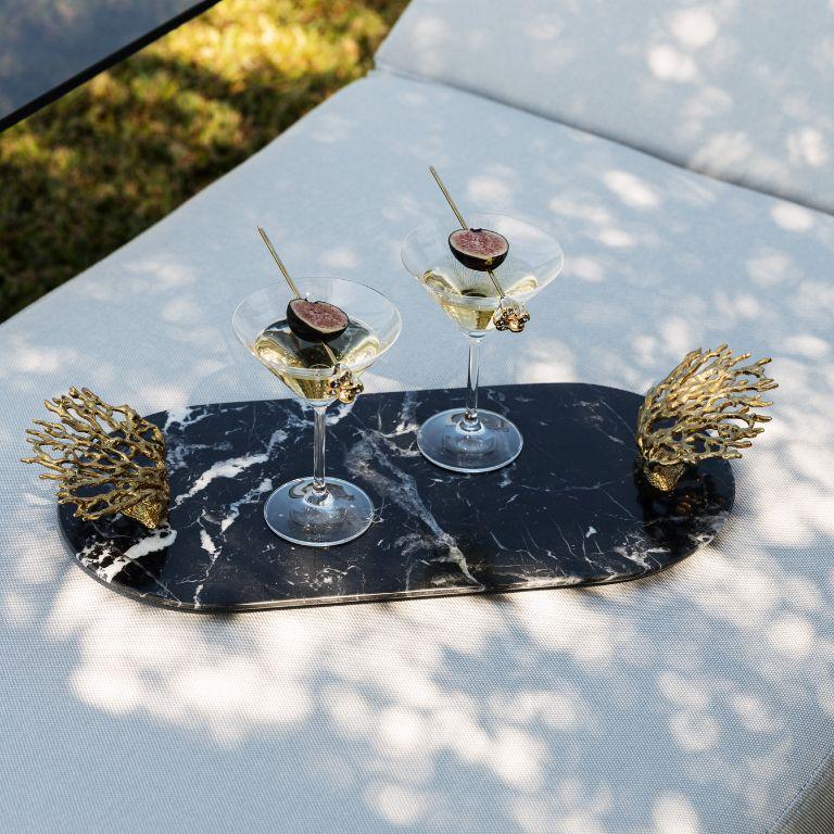 Portuguese Maris Nero Marquina Marble Tray – Luxe Gold Accents & Organic Elegance For Sale
