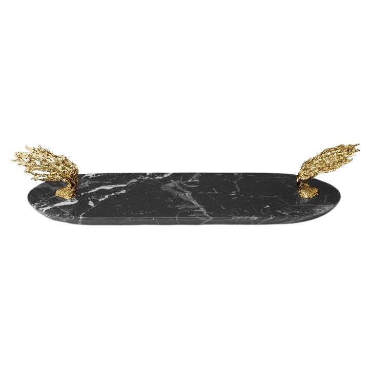 Maris Nero Marquina Marble Tray – Luxe Gold Accents & Organic Elegance For Sale