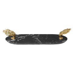 Bandeja de Mármol Maris Nero Marquina - Lujosos Acentos Dorados y Elegancia Orgánica